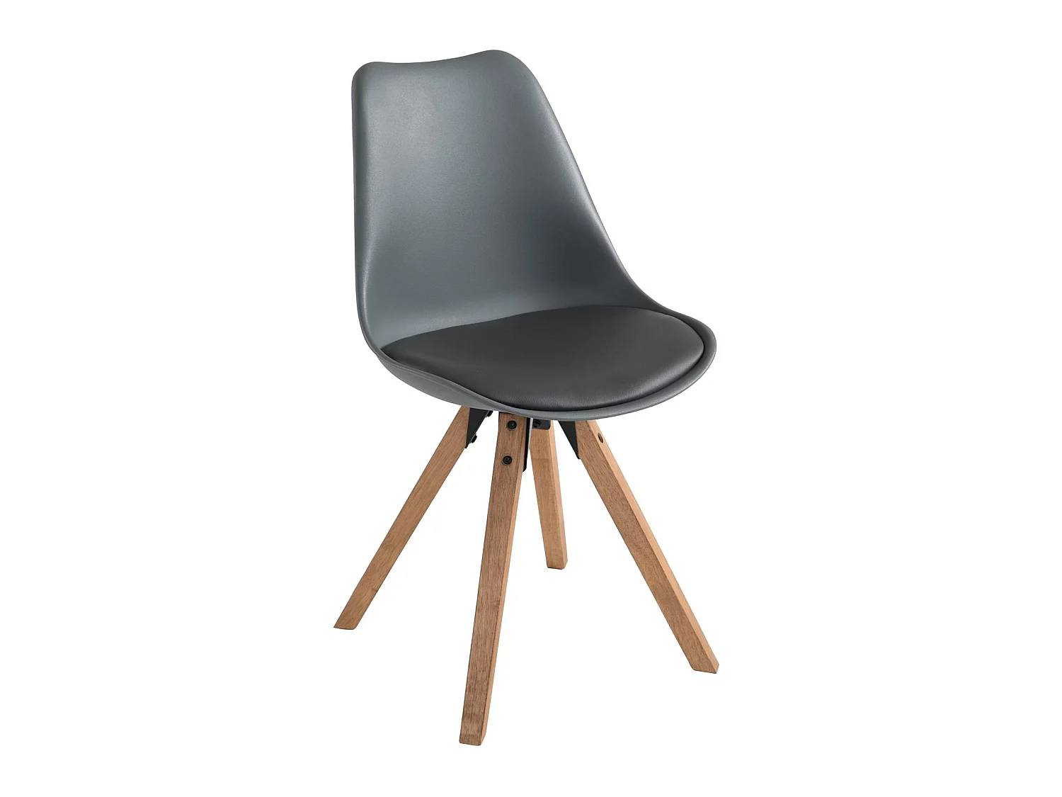 Lot de 4 chaises de salle à manger TYSON style scandinave design nordique piètement bois massif, siège coque en plastique gris