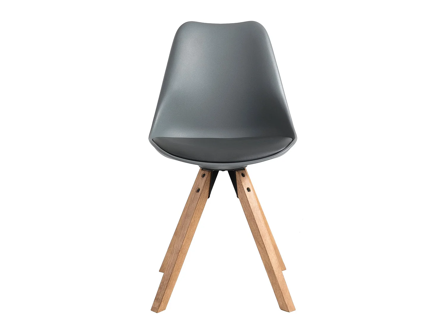 Lot de 4 chaises de salle à manger TYSON style scandinave design nordique piètement bois massif, siège coque en plastique gris