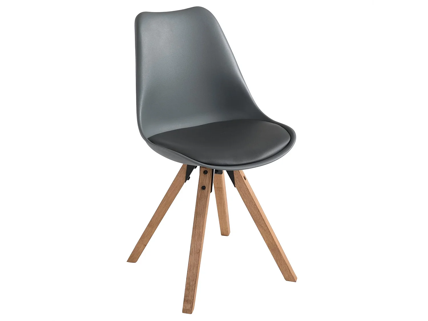 Lot de 4 chaises de salle à manger TYSON style scandinave design nordique piètement bois massif, siège coque en plastique gris