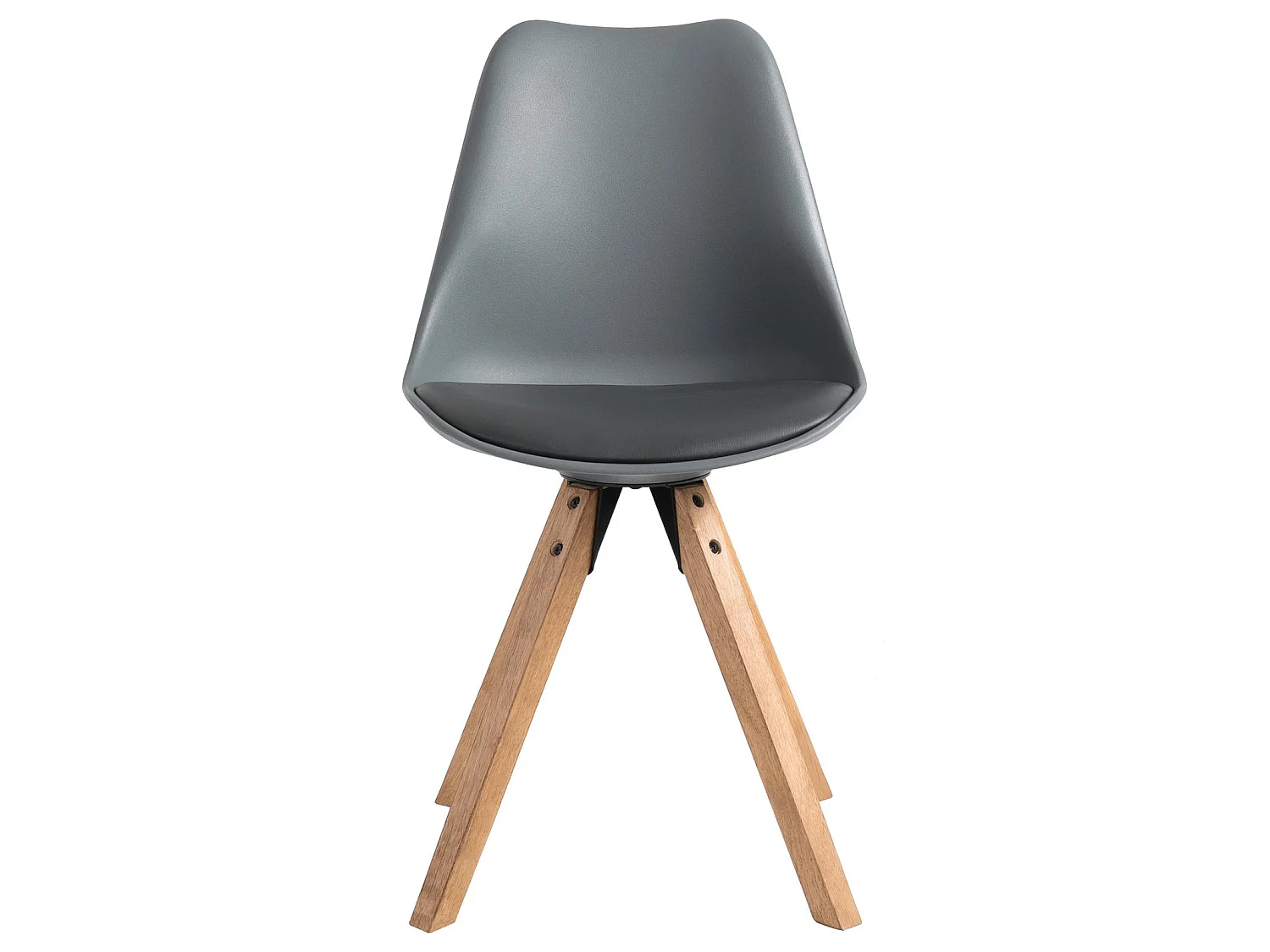 Lot de 4 chaises de salle à manger TYSON style scandinave design nordique piètement bois massif, siège coque en plastique gris