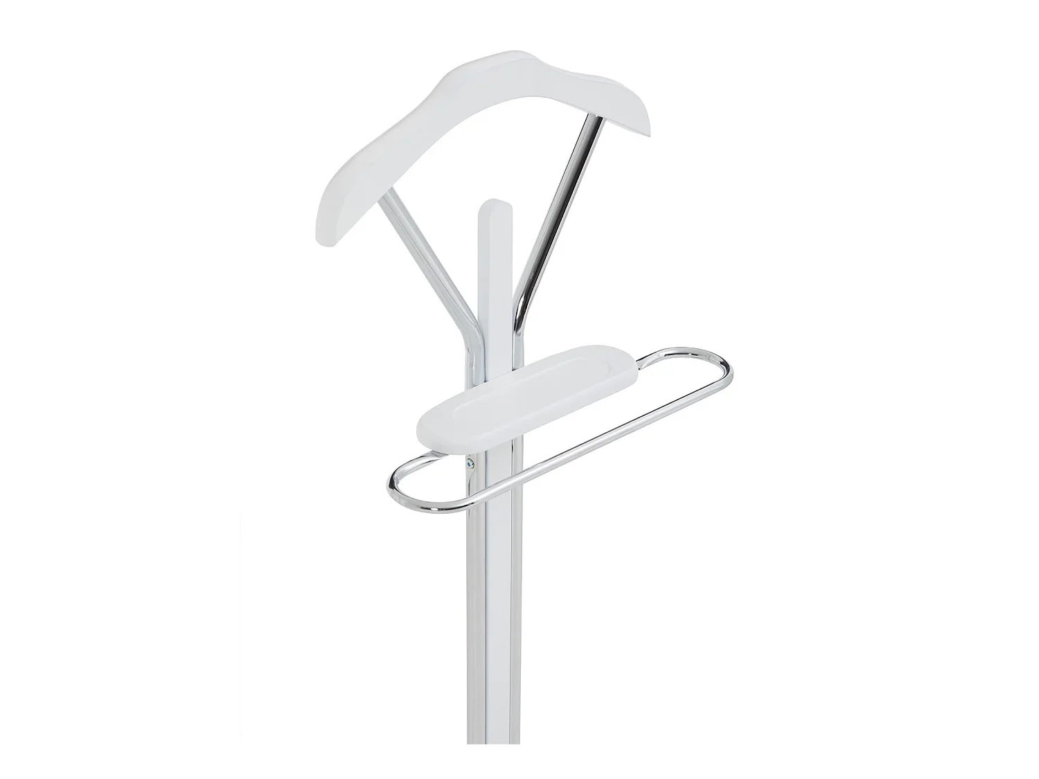 Valet de chambre GREGOR chevalet de nuit portant pour vêtements, structure en métal chromé et finition en MDF blanc mat