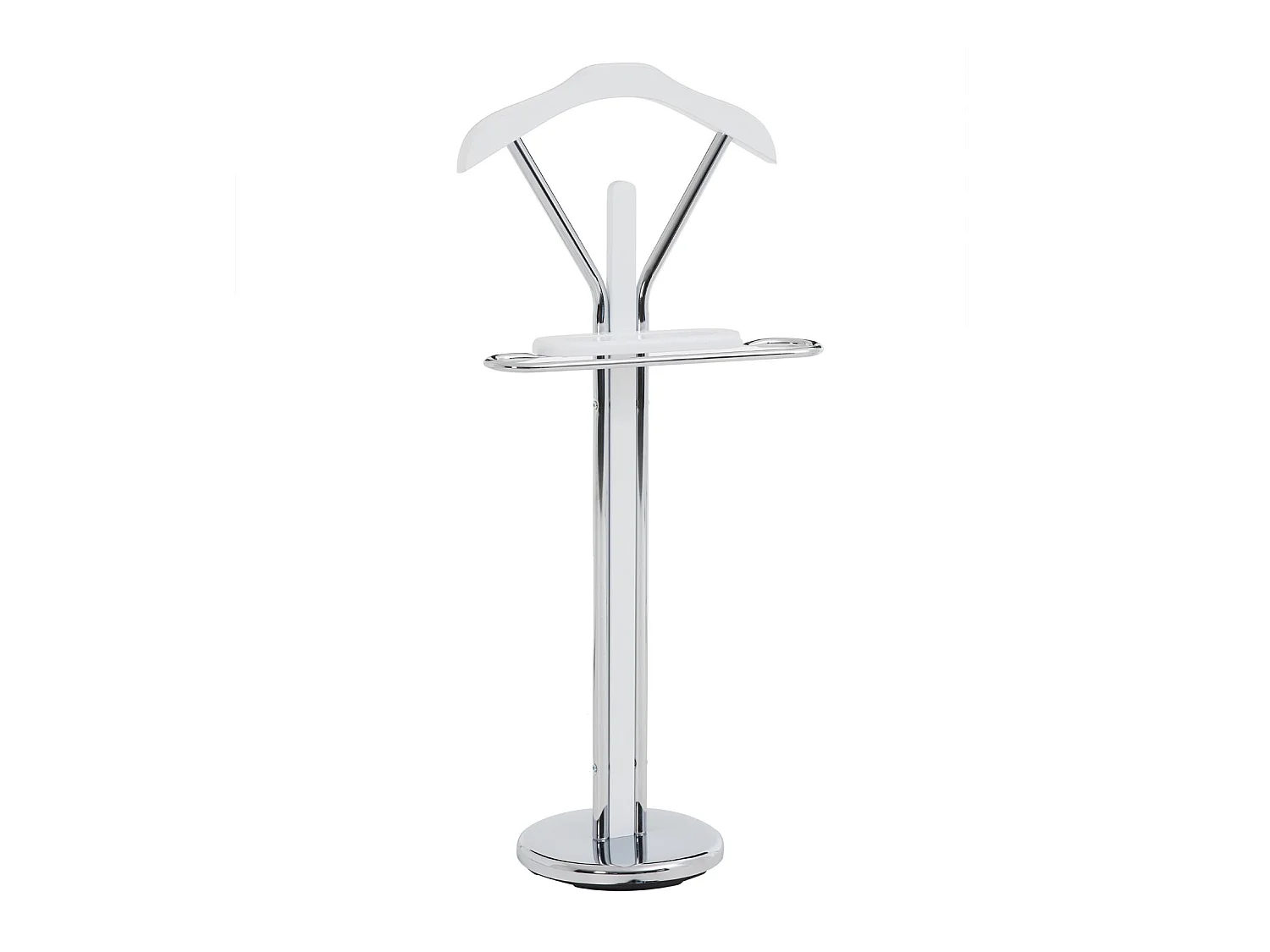 Valet de chambre GREGOR chevalet de nuit portant pour vêtements, structure en métal chromé et finition en MDF blanc mat
