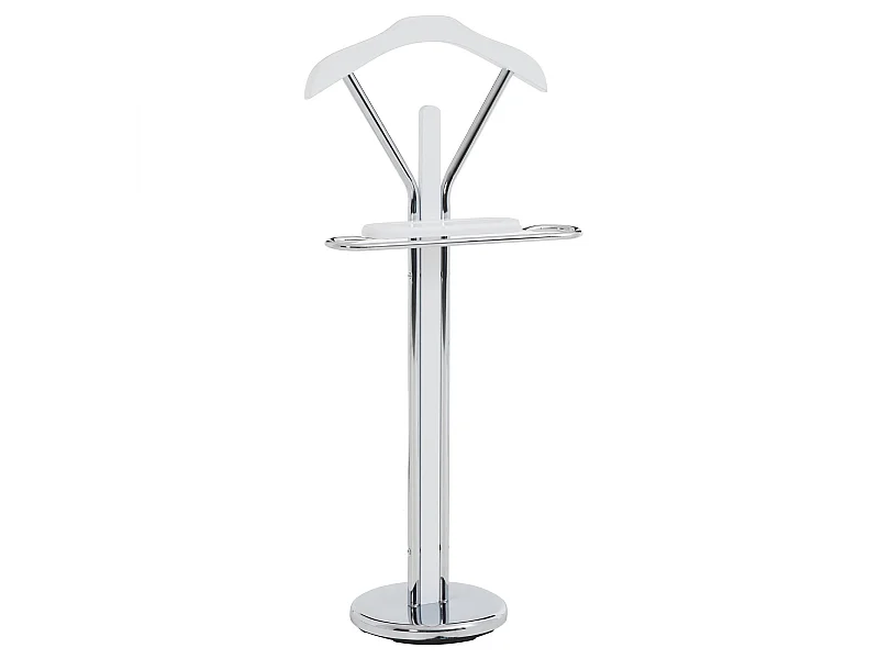 Valet de chambre GREGOR chevalet de nuit portant pour vêtements, structure en métal chromé et finition en MDF blanc mat