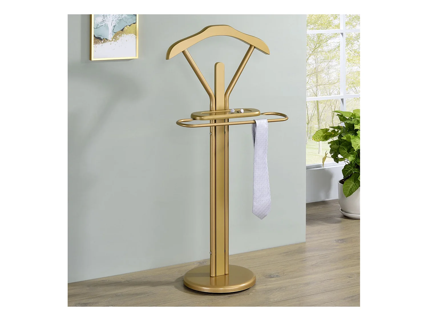 Valet de chambre FABIO chevalet de nuit portant pour vêtements, structure en métal laqué couleur or