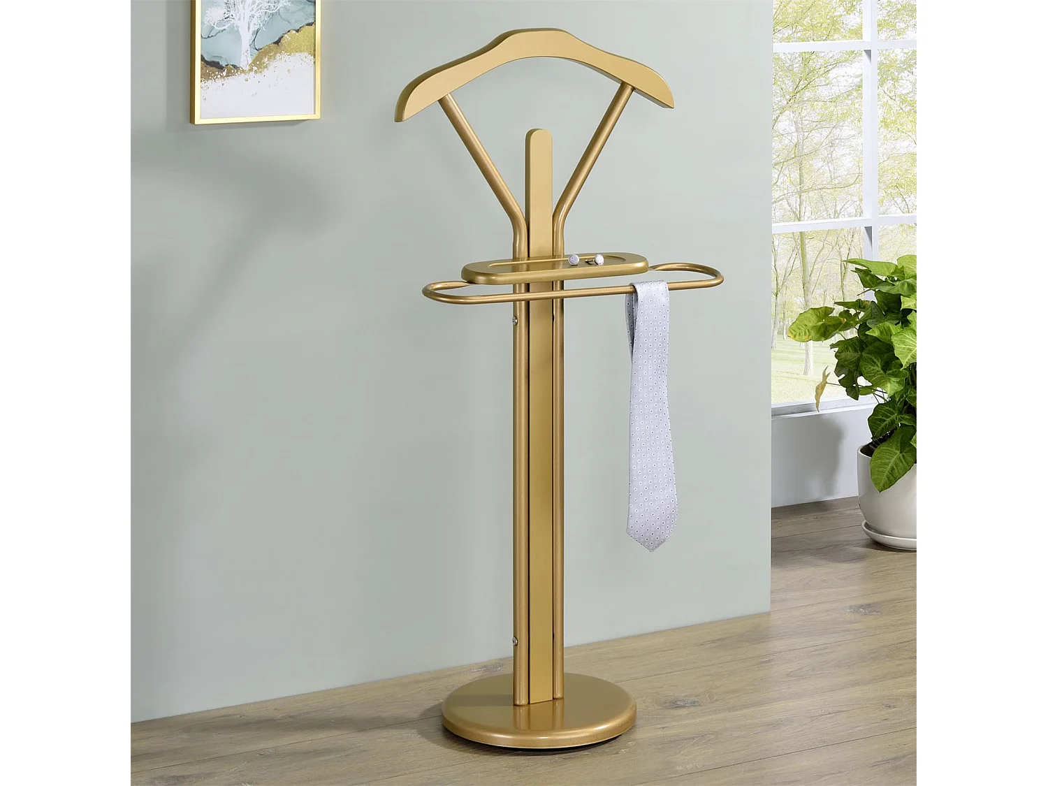 Valet de chambre FABIO chevalet de nuit portant pour vêtements, structure en métal laqué couleur or