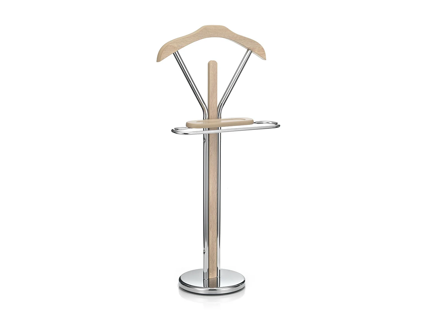 Valet de chambre GREGOR chevalet de nuit portant pour vêtements, structure en métal chromé et finition en MDF décor chêne sonoma