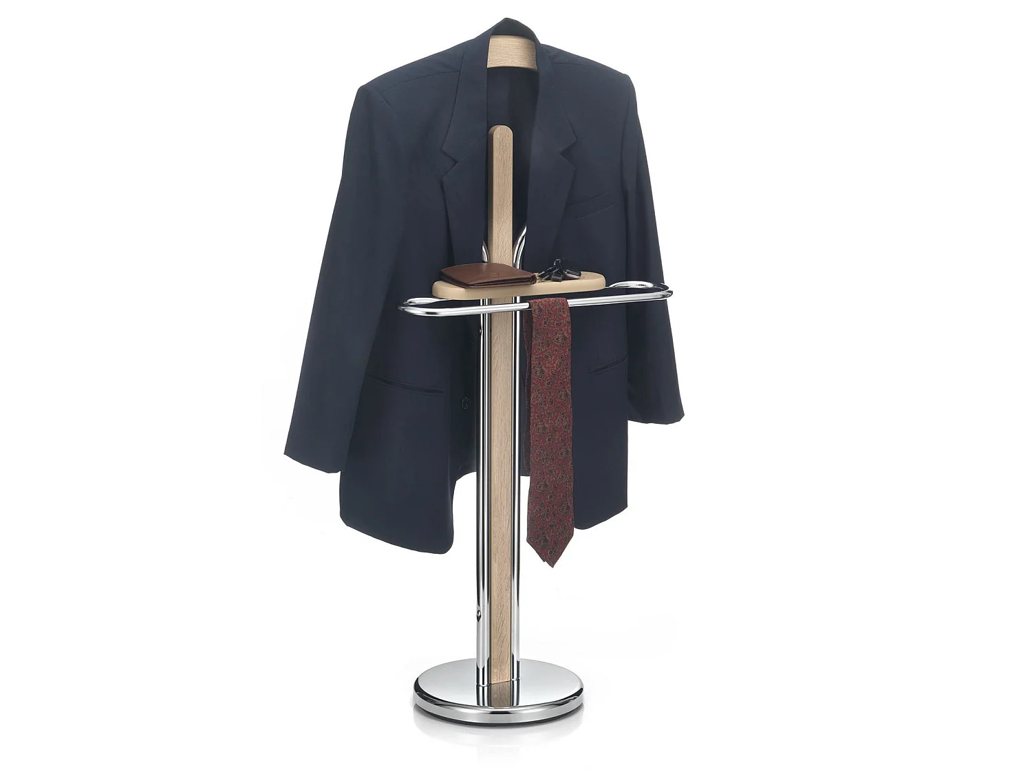 Valet de chambre GREGOR chevalet de nuit portant pour vêtements, structure en métal chromé et finition en MDF décor chêne sonoma