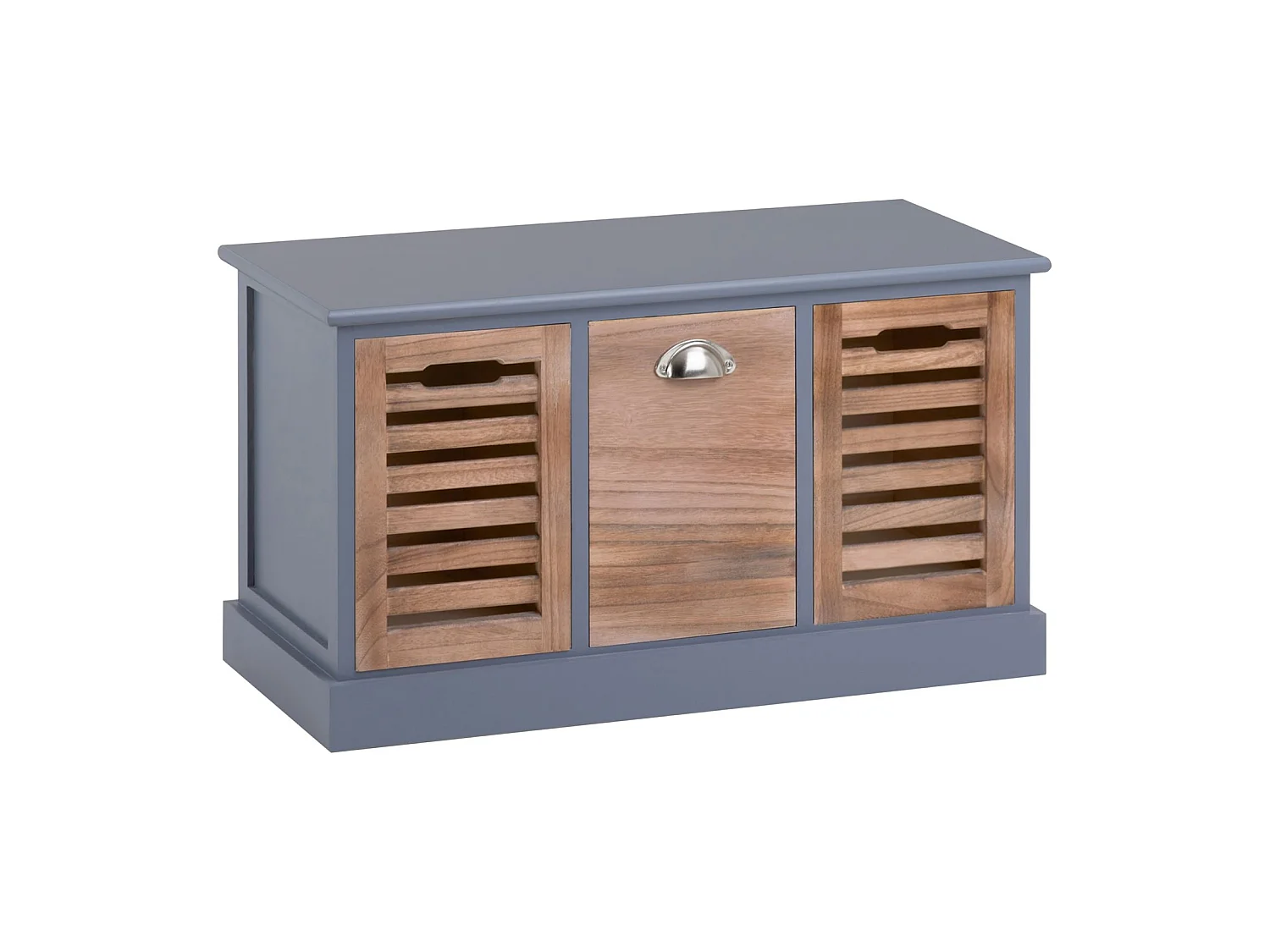 Banc de rangement TRIENT meuble bas coffre avec 3 caisses, en MDF et bois de paulownia gris/naturel