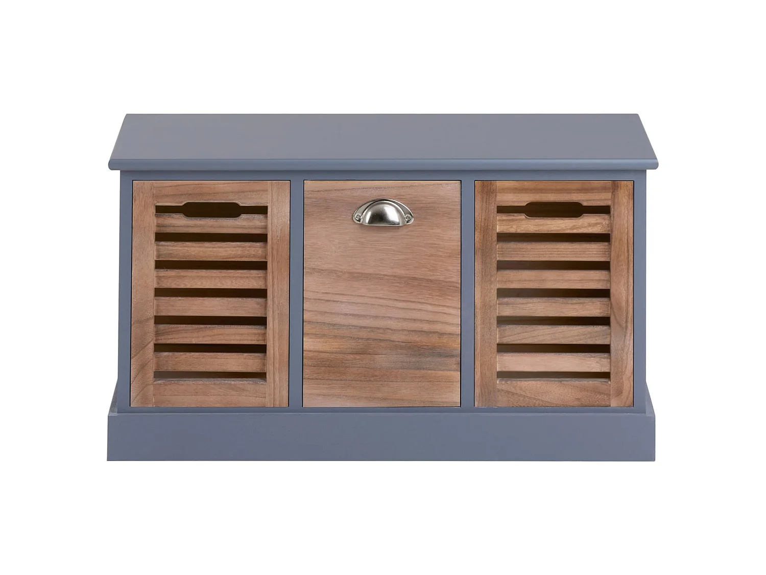 Banc de rangement TRIENT meuble bas coffre avec 3 caisses, en MDF et bois de paulownia gris/naturel