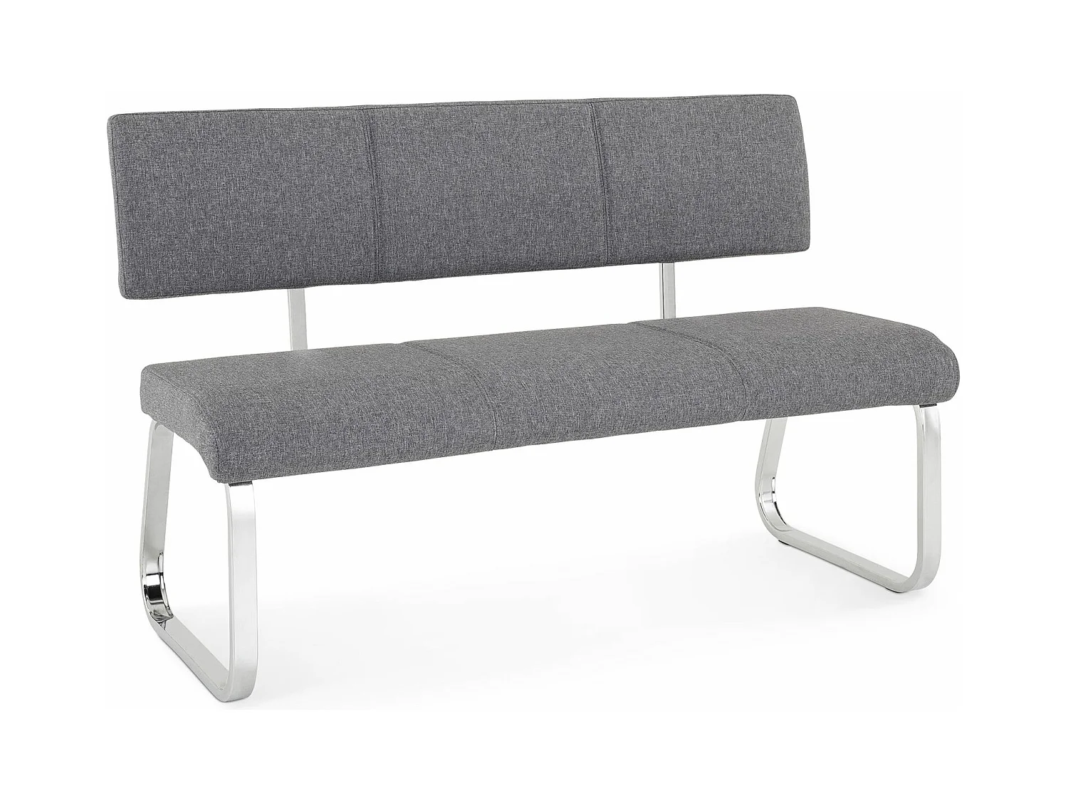 Banc design VILAS siège avec 3 places, banquette au piètement chromé et dossier au revêtement en tissu gris