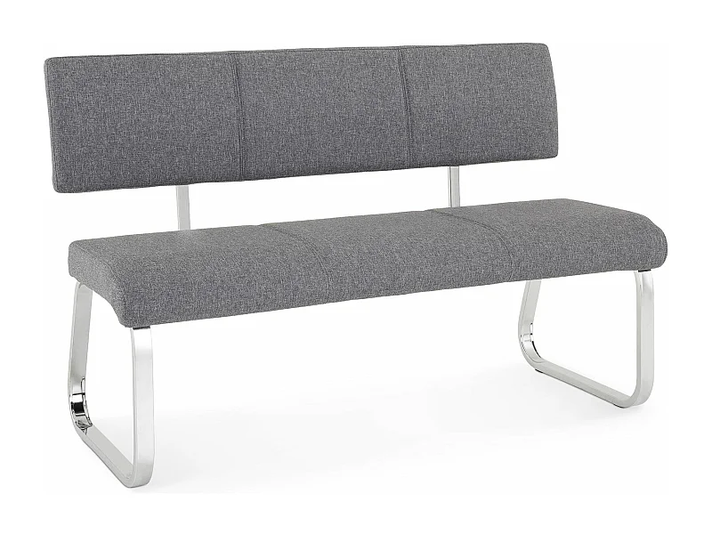 Banc design VILAS siège avec 3 places, banquette au piètement chromé et dossier au revêtement en tissu gris