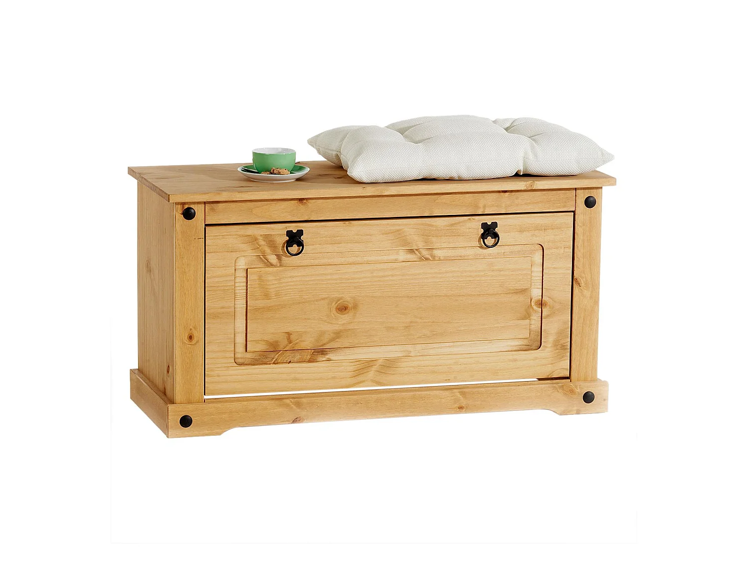 Banc coffre à chaussures TEQUILA style mexicain 1 abattant en pin massif à la finition cirée