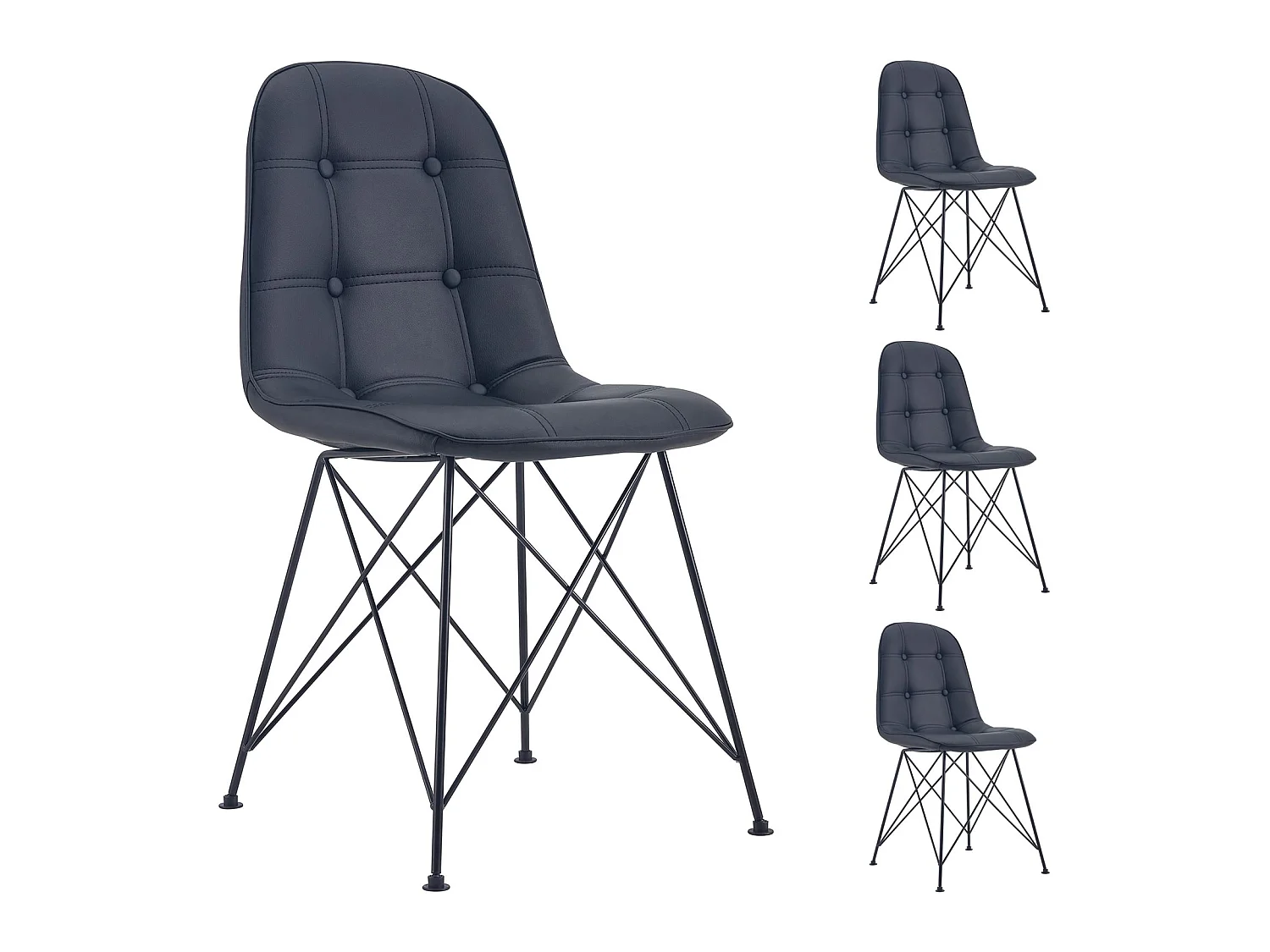 Lot de 4 chaises IMRAN pour salle à manger ou cuisine avec 4 pieds en métal noir design contemporain, revêtement synthétique noir