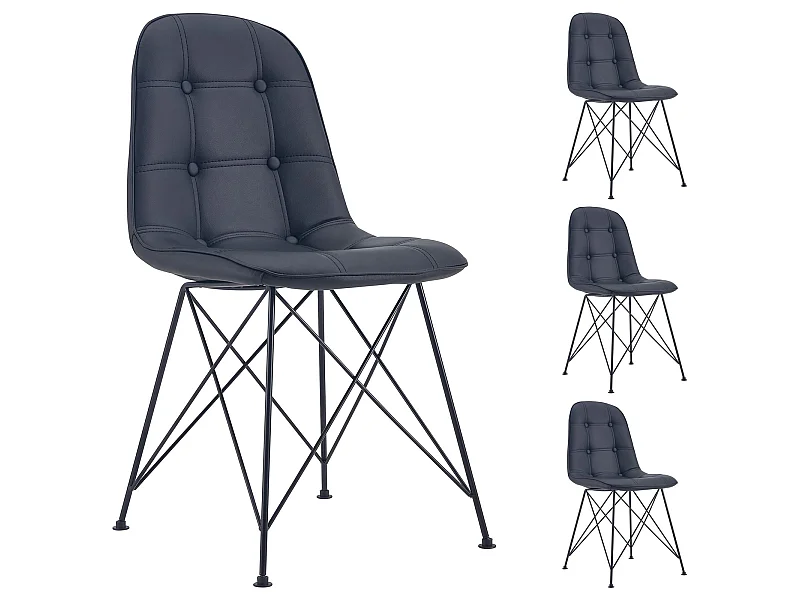 Lot de 4 chaises IMRAN pour salle à manger ou cuisine avec 4 pieds en métal noir design contemporain, revêtement synthétique noir