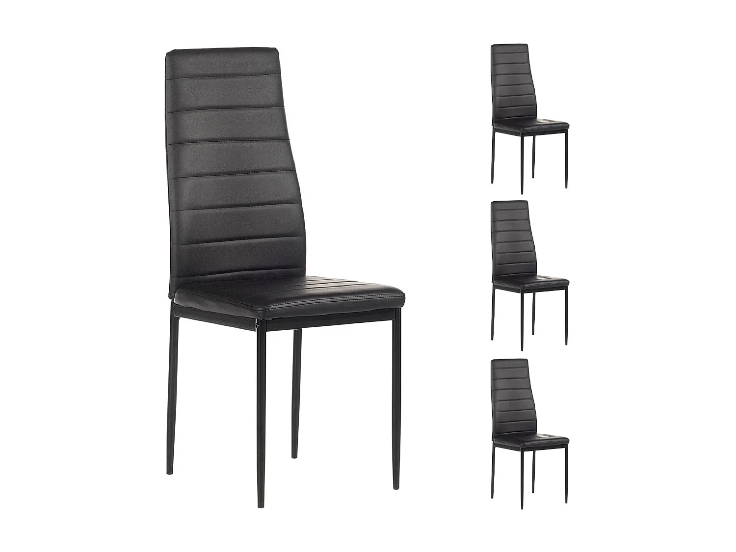 Lot de 4 chaises de salle à manger NATHALIE piètement métallique laqué noir revêtement synthétique noir