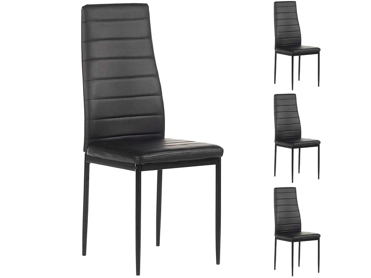 Lot de 4 chaises de salle à manger NATHALIE piètement métallique laqué noir revêtement synthétique noir