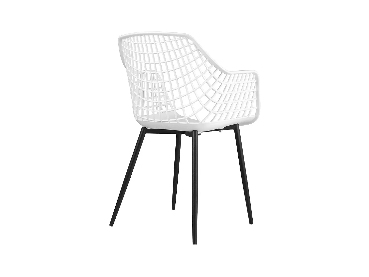 Lot de 4 chaises LUCIA pour salle à manger ou cuisine au design retro avec accoudoirs, coque en plastique blanc et 4 pieds en métal