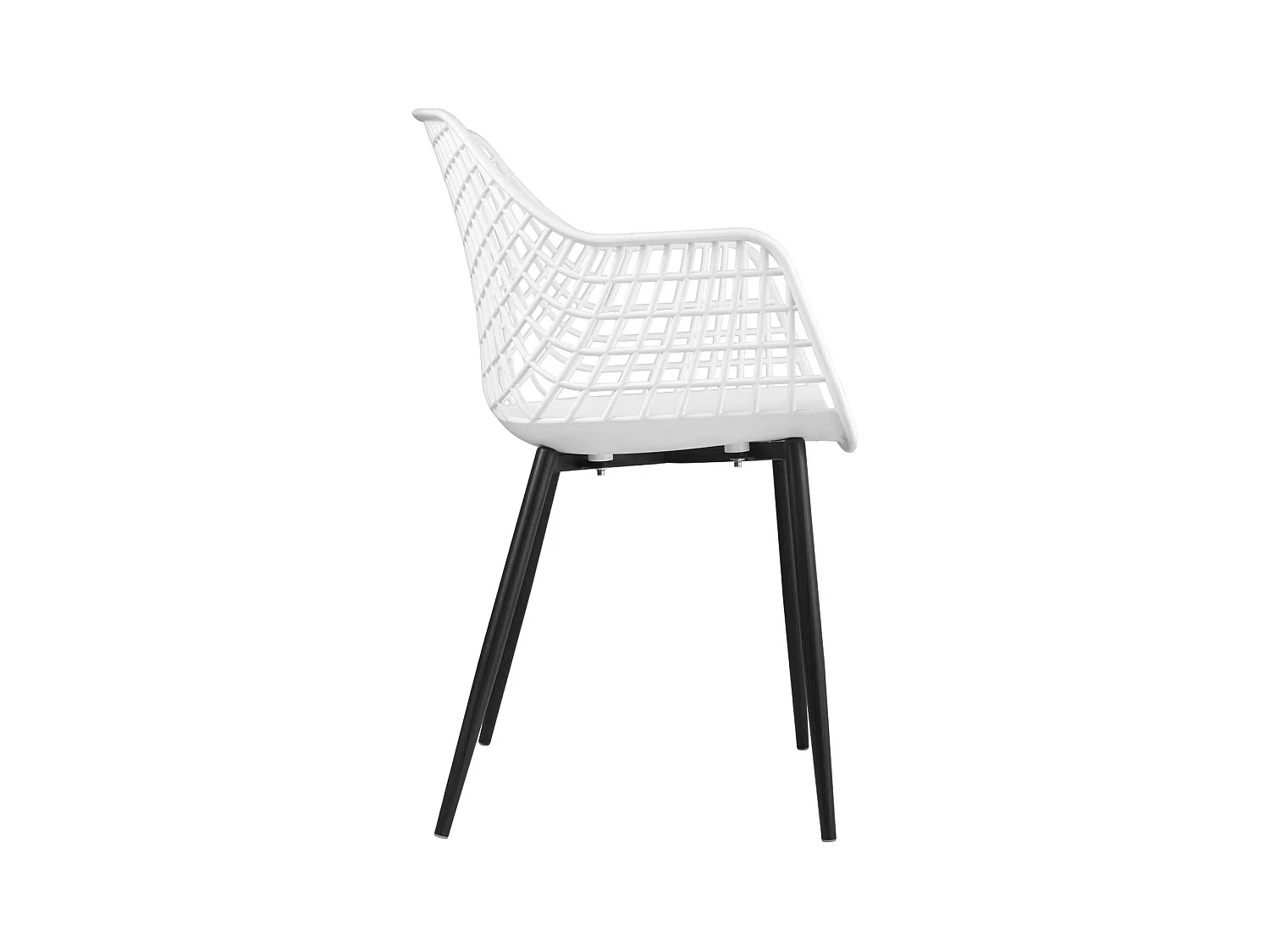 Lot de 4 chaises LUCIA pour salle à manger ou cuisine au design retro avec accoudoirs, coque en plastique blanc et 4 pieds en métal