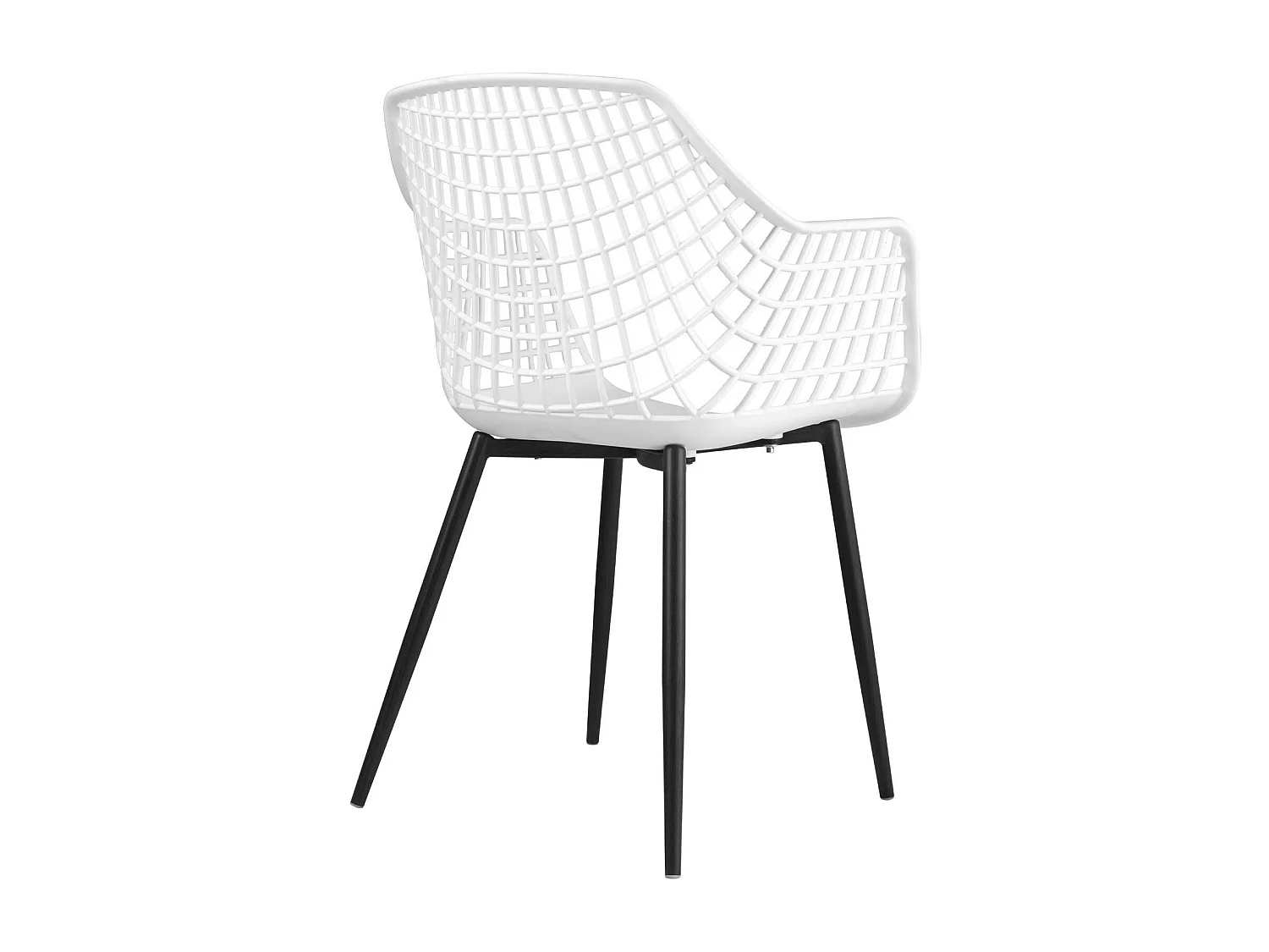 Lot de 4 chaises LUCIA pour salle à manger ou cuisine au design retro avec accoudoirs, coque en plastique blanc et 4 pieds en métal