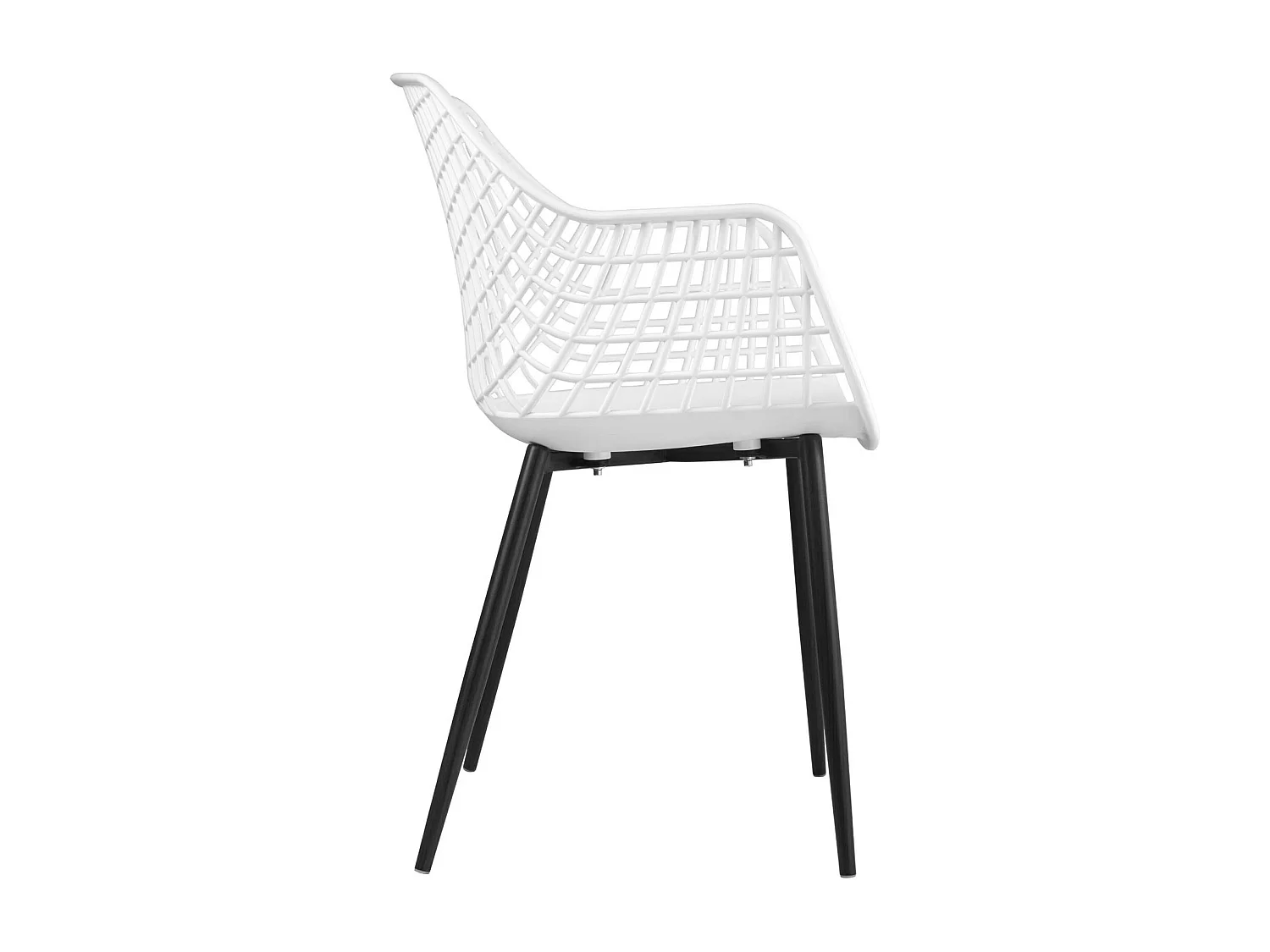 Lot de 4 chaises LUCIA pour salle à manger ou cuisine au design retro avec accoudoirs, coque en plastique blanc et 4 pieds en métal