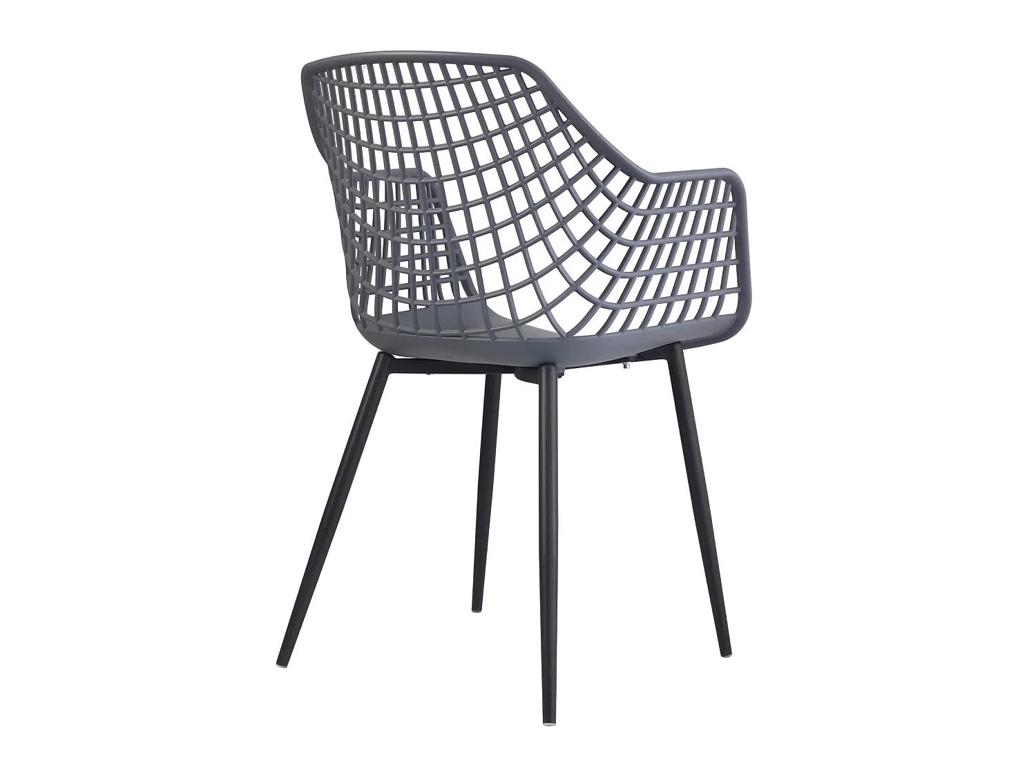 Lot de 4 chaises LUCIA pour salle à manger ou cuisine au design retro avec accoudoirs, coque en plastique gris et 4 pieds en métal