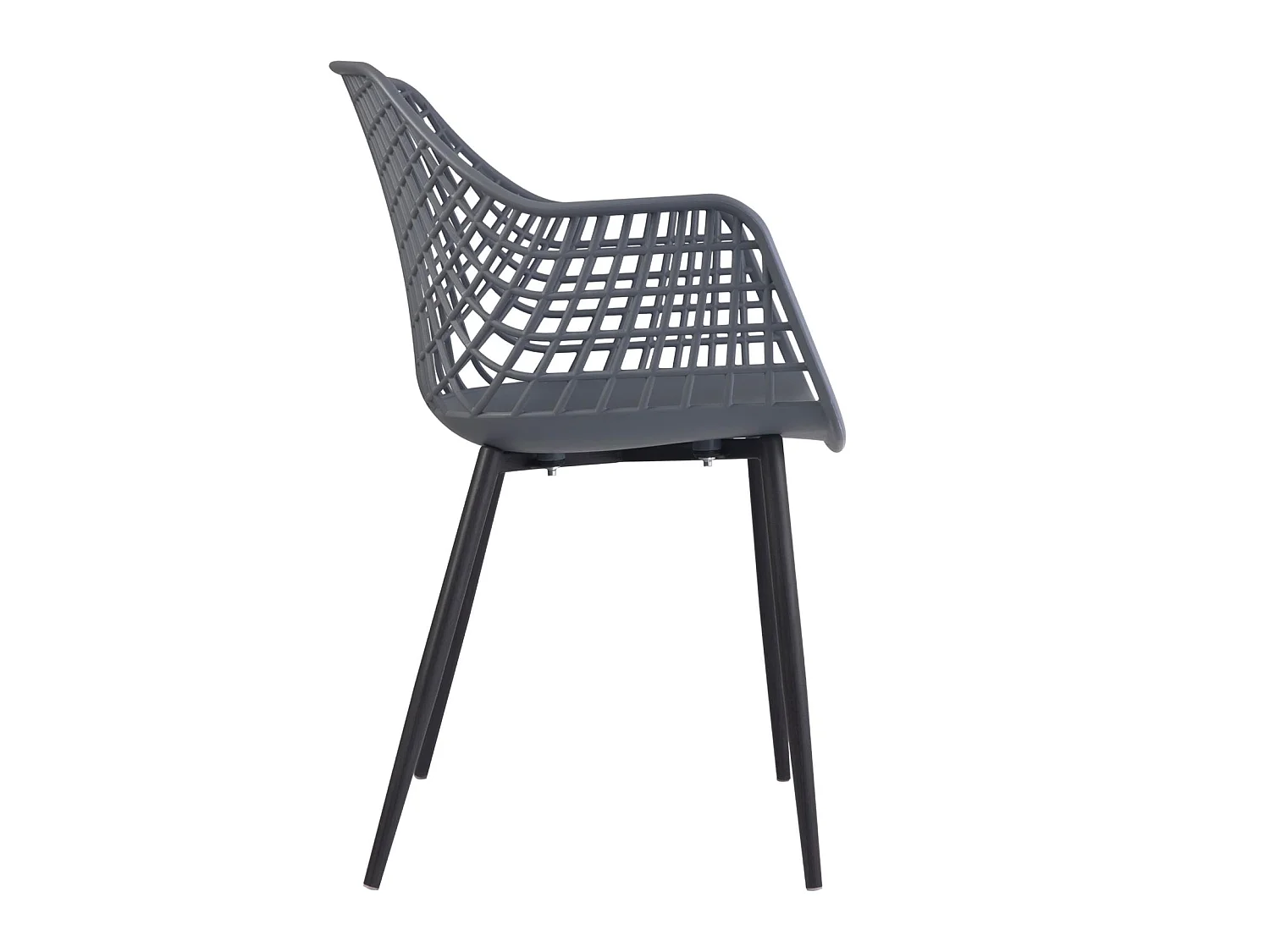 Lot de 4 chaises LUCIA pour salle à manger ou cuisine au design retro avec accoudoirs, coque en plastique gris et 4 pieds en métal