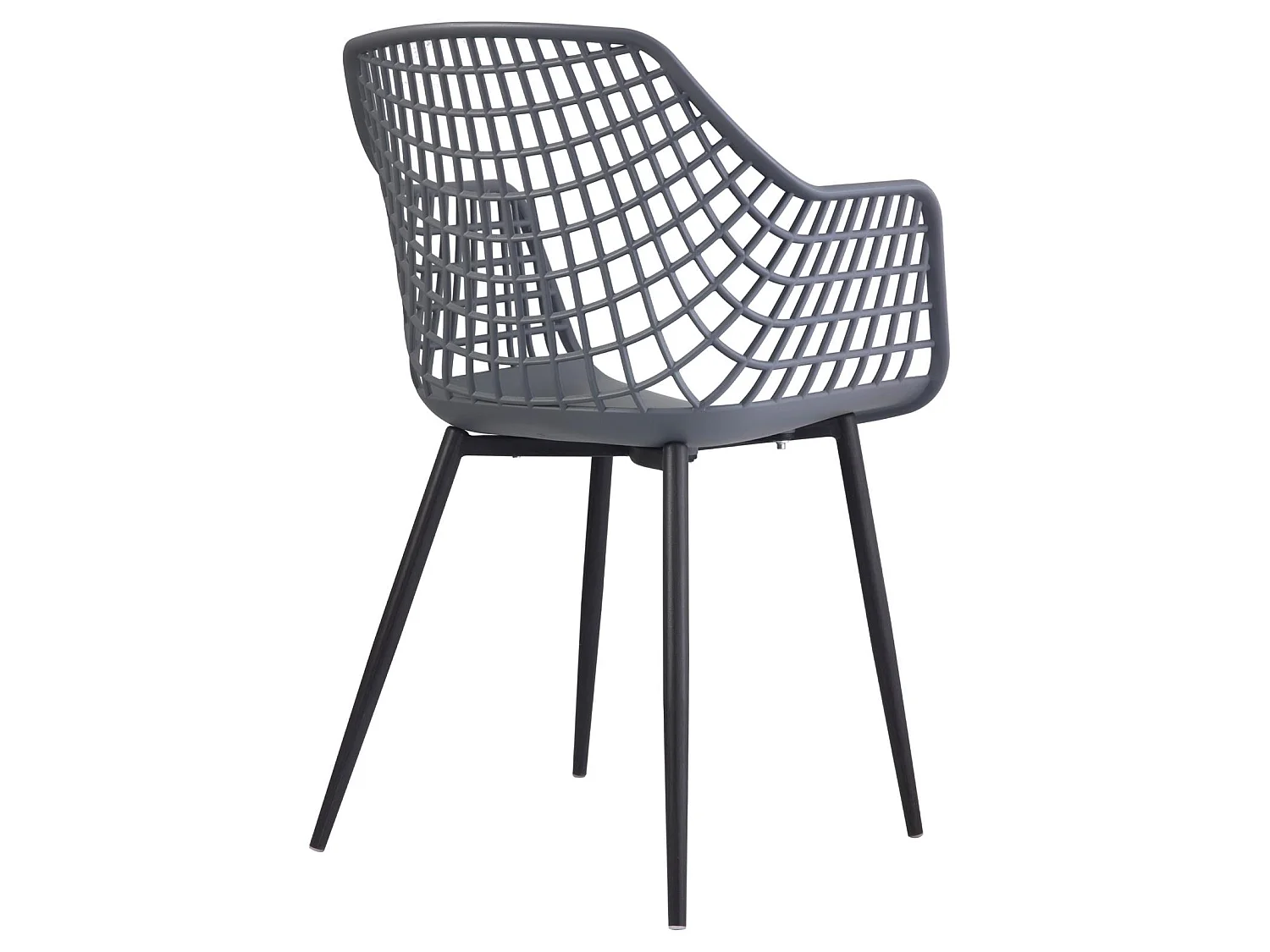 Lot de 4 chaises LUCIA pour salle à manger ou cuisine au design retro avec accoudoirs, coque en plastique gris et 4 pieds en métal