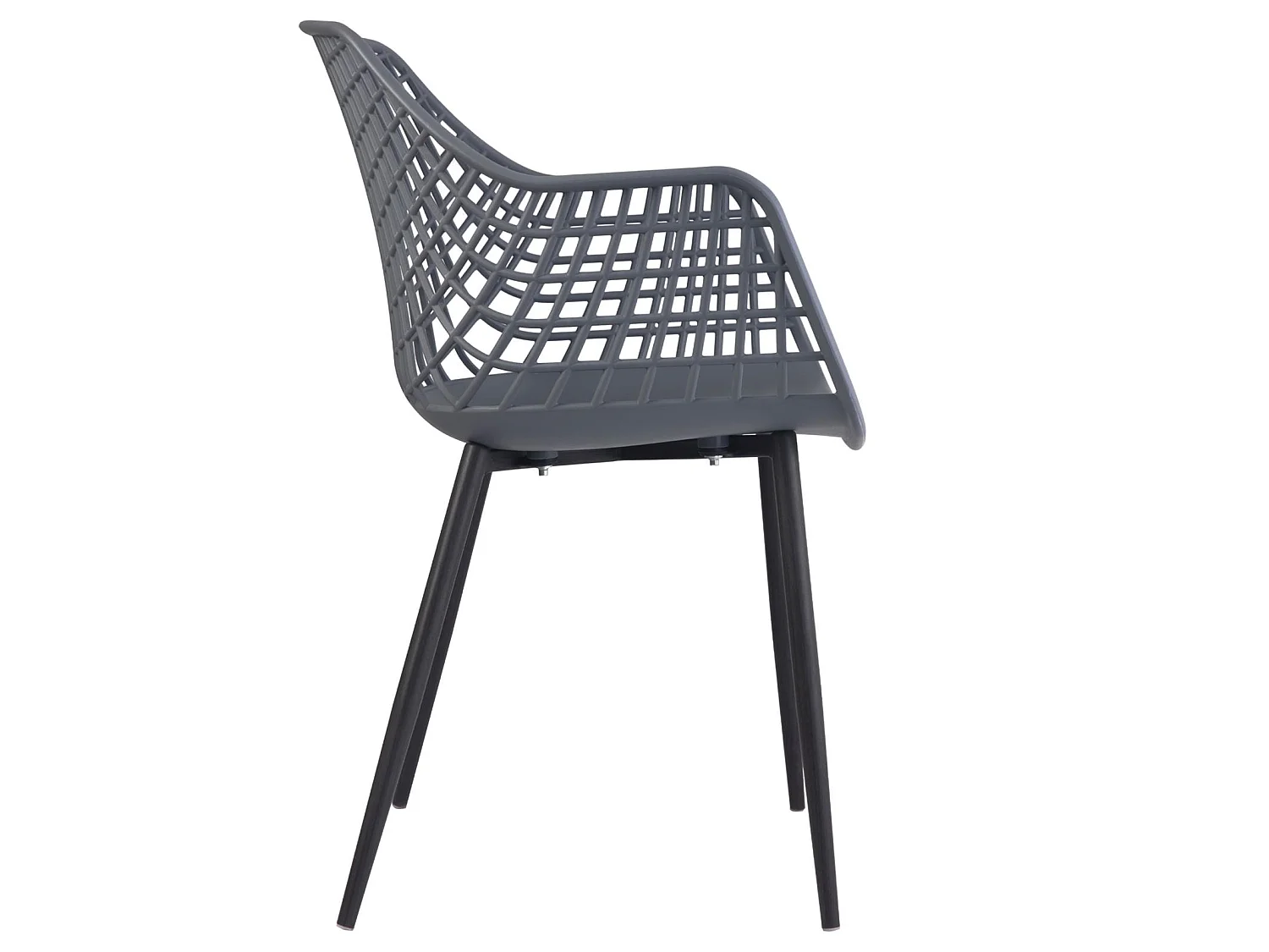 Lot de 4 chaises LUCIA pour salle à manger ou cuisine au design retro avec accoudoirs, coque en plastique gris et 4 pieds en métal