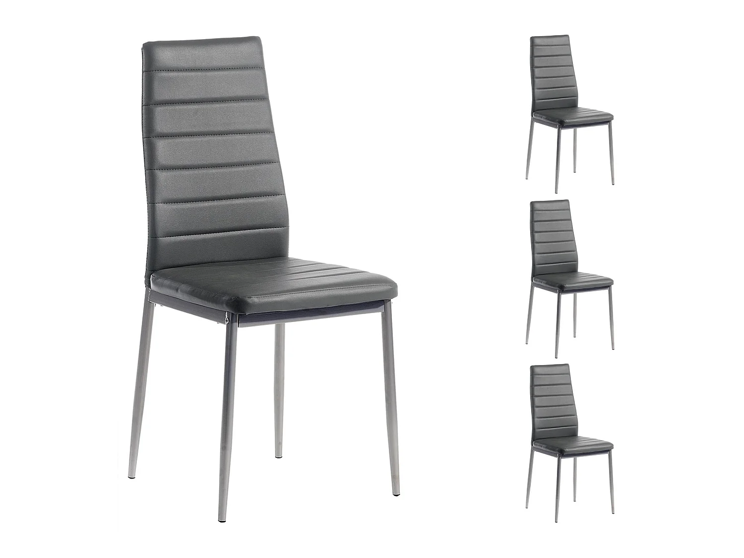 Lot de 4 chaises de salle à manger NATHALIE piètement métallique couleur aluminium revêtement synthétique gris