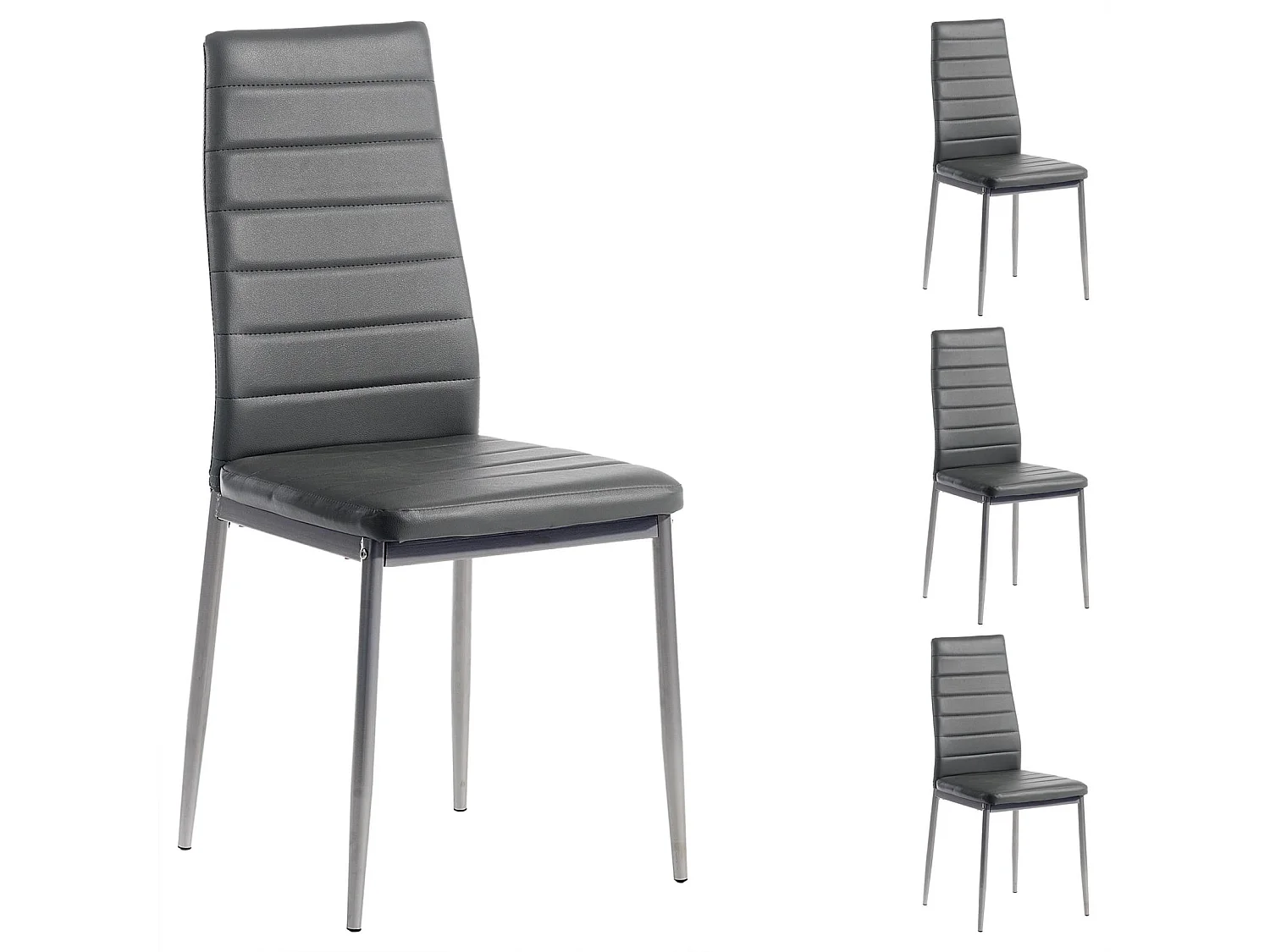 Lot de 4 chaises de salle à manger NATHALIE piètement métallique couleur aluminium revêtement synthétique gris