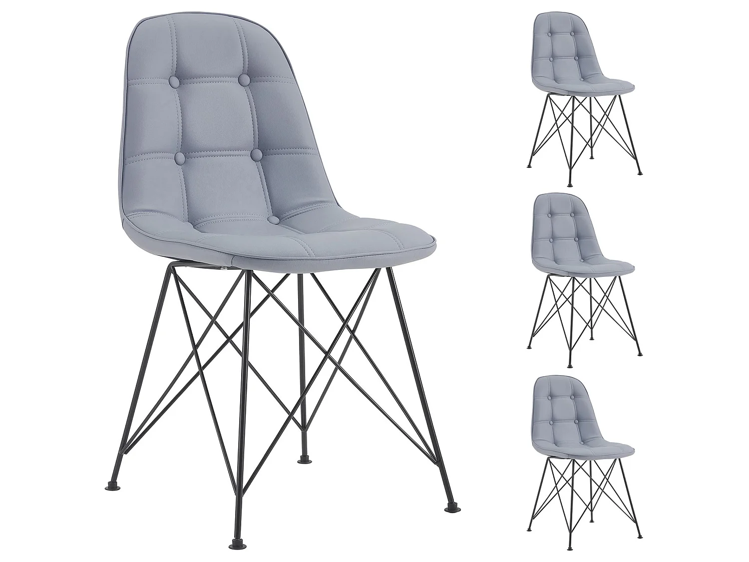 Lot de 4 chaises IMRAN pour salle à manger ou cuisine avec 4 pieds en métal noir design contemporain, revêtement synthétique gris