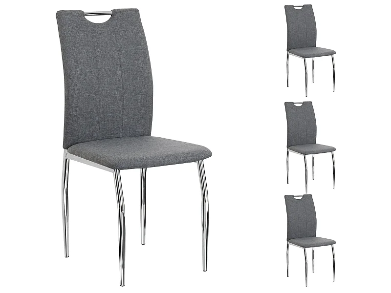 Lot de 4 chaises de salle à manger APOLLO piètement en métal chromé revêtement en tissu gris