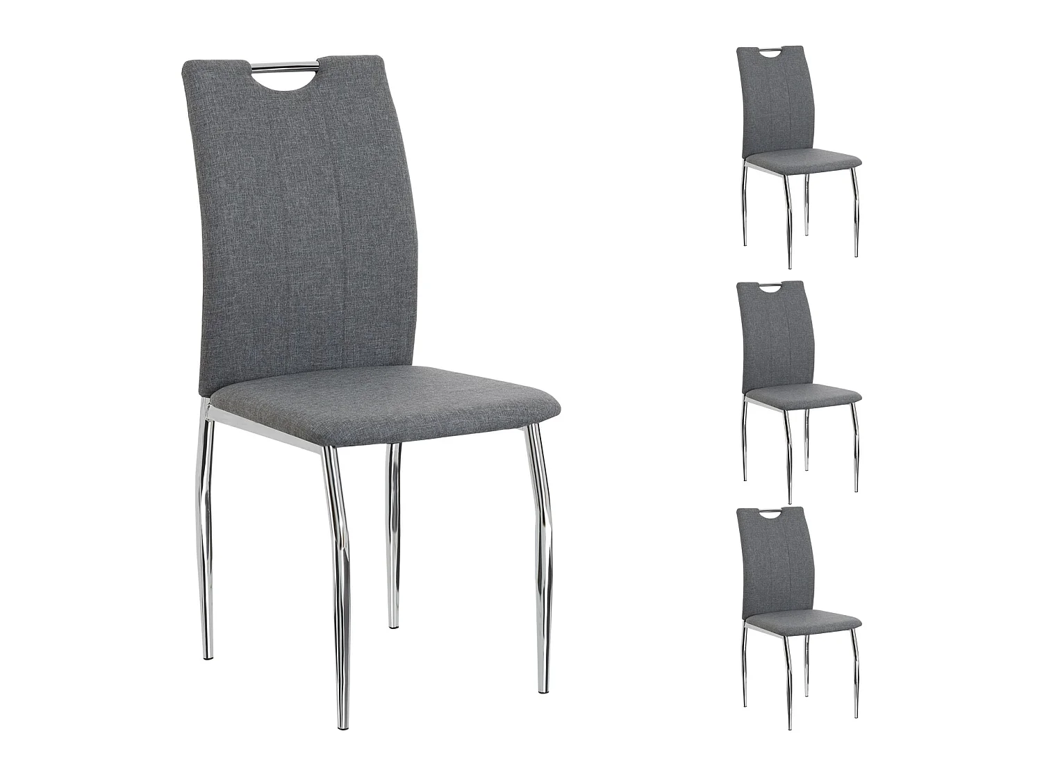 Lot de 4 chaises de salle à manger APOLLO piètement en métal chromé revêtement en tissu gris