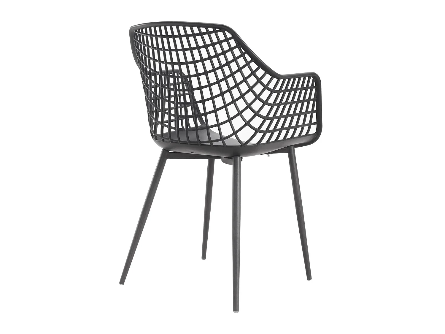 Lot de 4 chaises LUCIA pour salle à manger ou cuisine au design retro avec accoudoirs, coque en plastique noir et 4 pieds métal noir