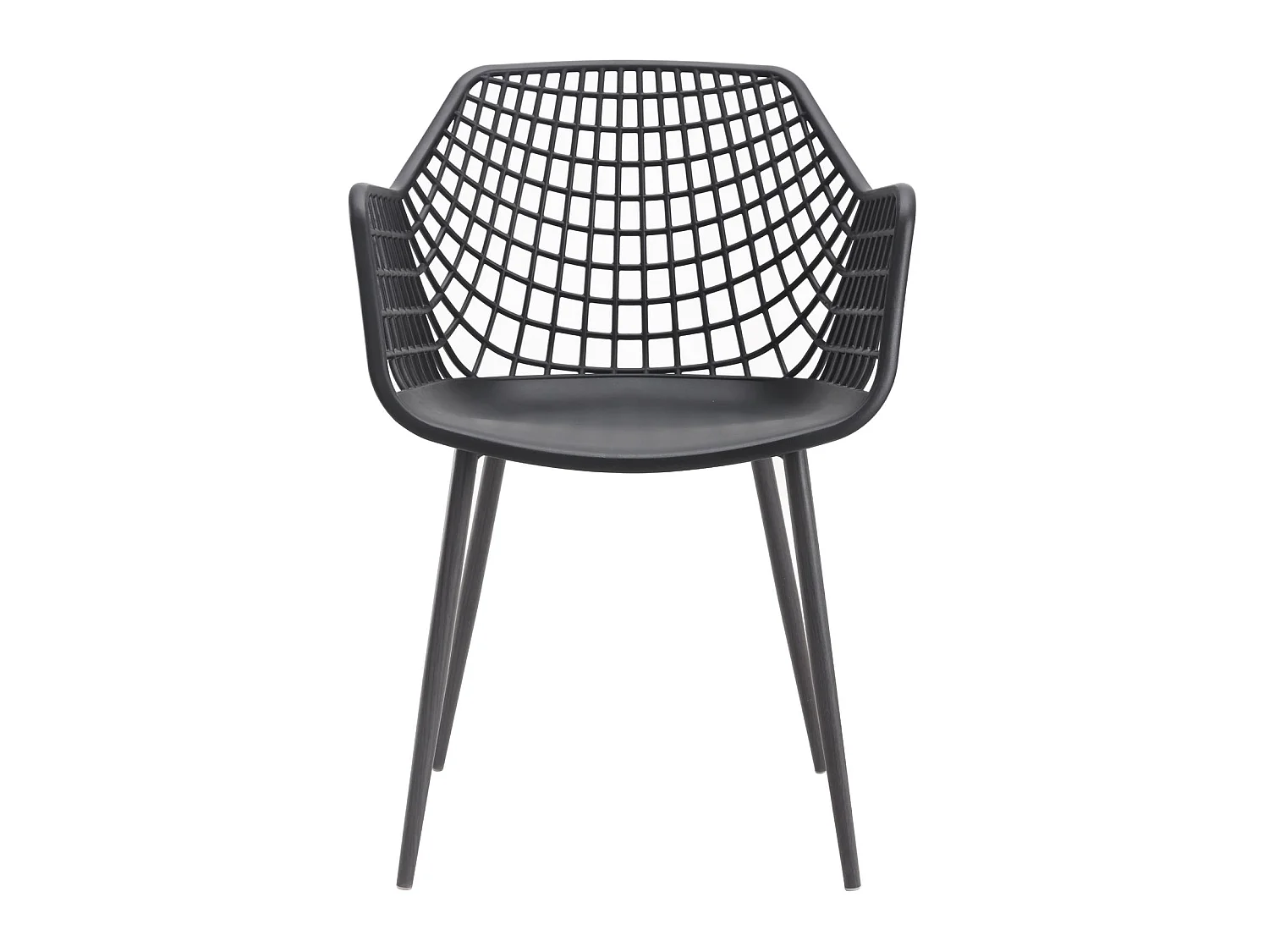 Lot de 4 chaises LUCIA pour salle à manger ou cuisine au design retro avec accoudoirs, coque en plastique noir et 4 pieds métal noir