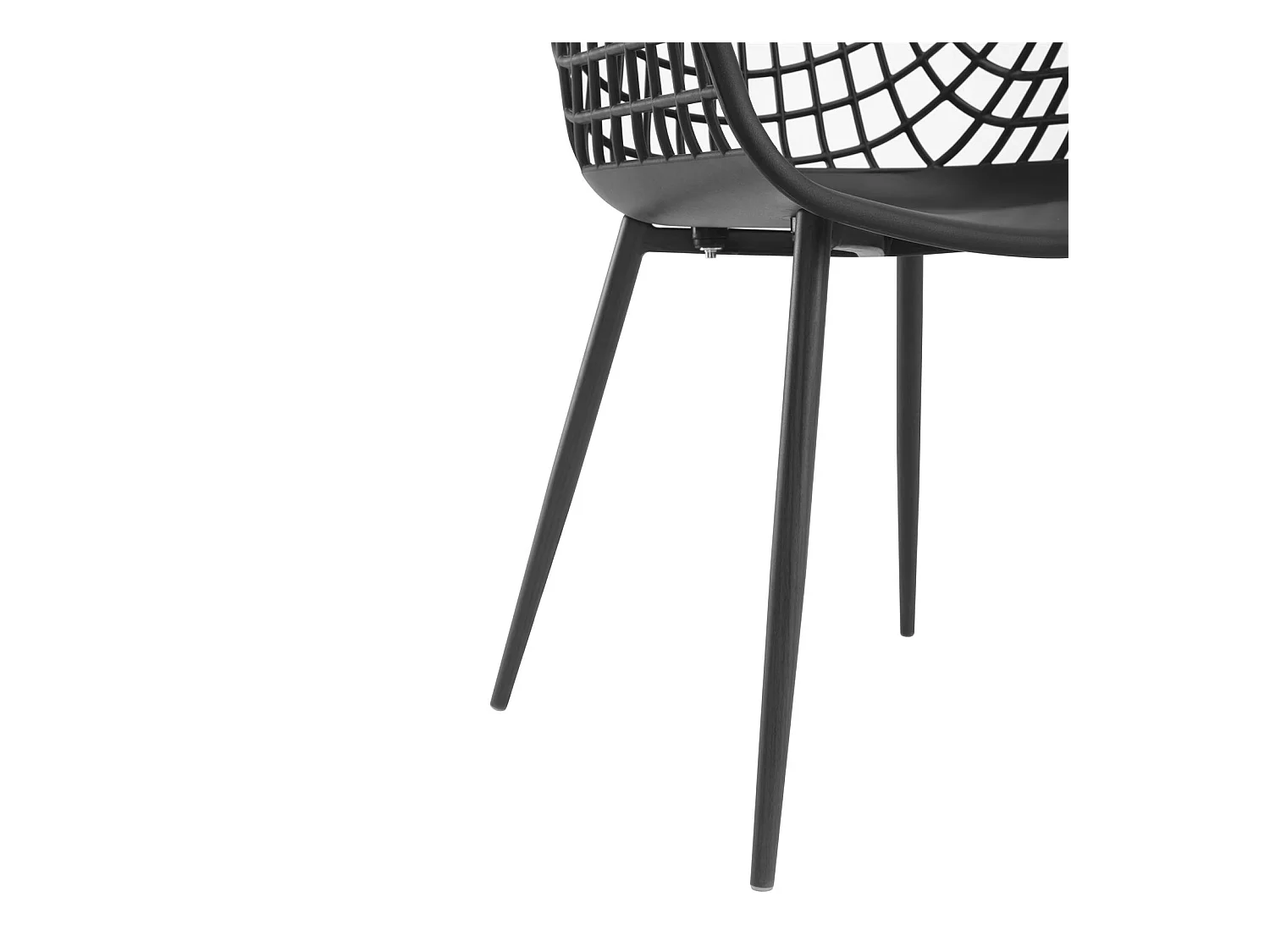 Lot de 4 chaises LUCIA pour salle à manger ou cuisine au design retro avec accoudoirs, coque en plastique noir et 4 pieds métal noir
