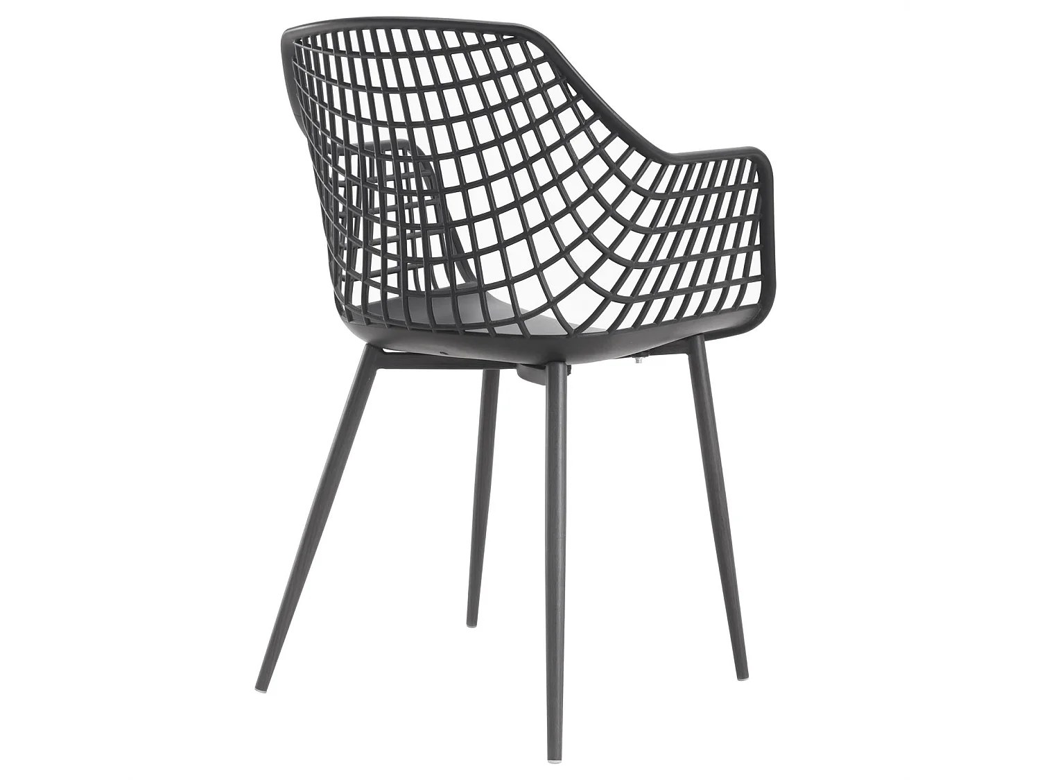 Lot de 4 chaises LUCIA pour salle à manger ou cuisine au design retro avec accoudoirs, coque en plastique noir et 4 pieds métal noir