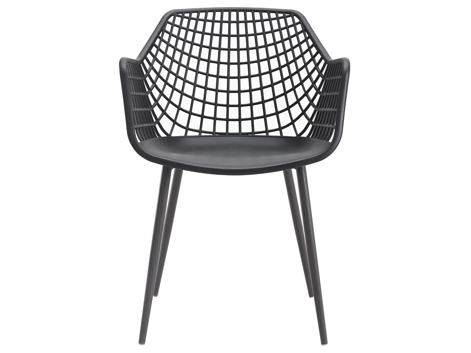 Lot de 4 chaises LUCIA pour salle à manger ou cuisine au design retro avec accoudoirs, coque en plastique noir et 4 pieds métal noir