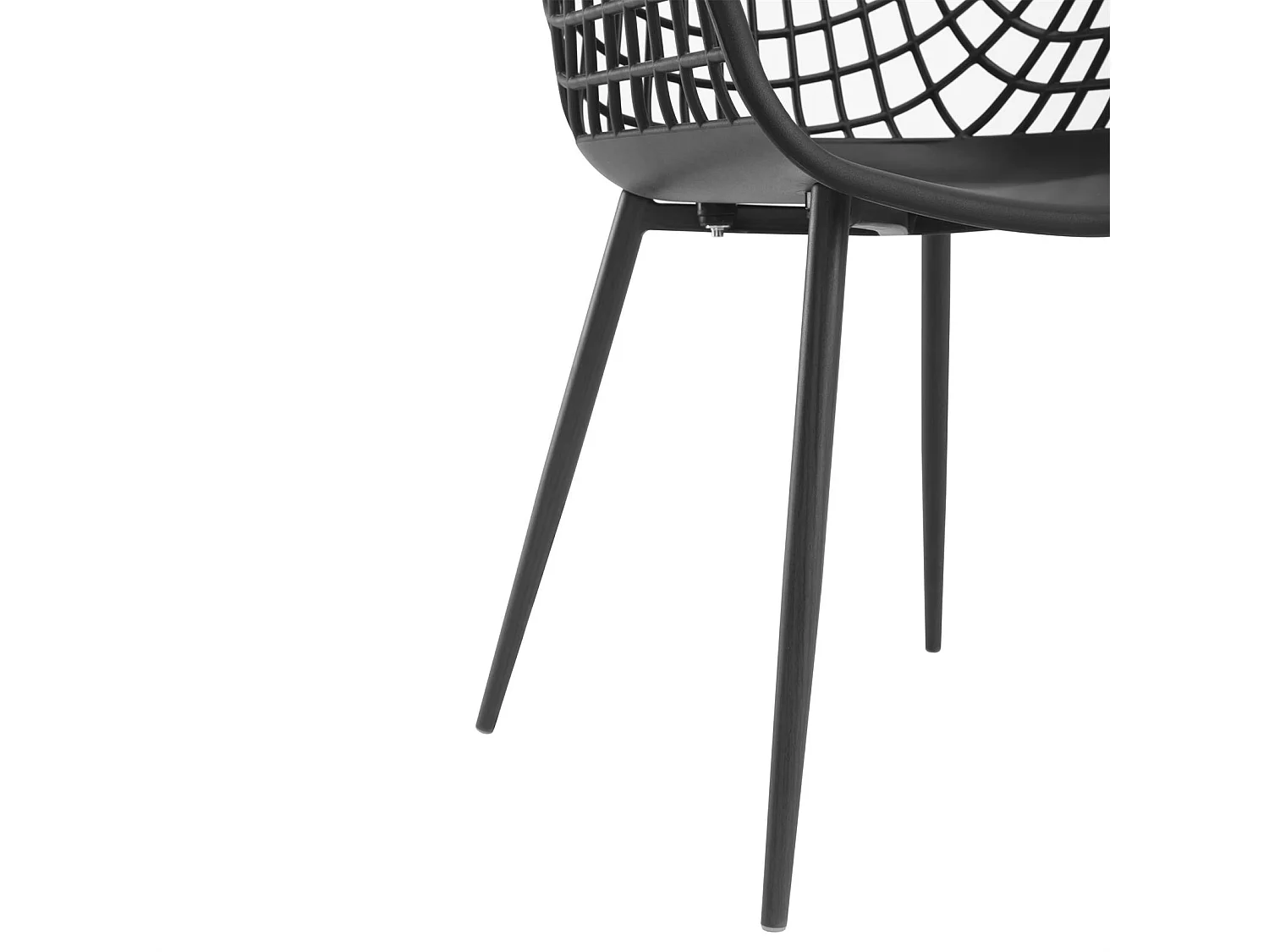 Lot de 4 chaises LUCIA pour salle à manger ou cuisine au design retro avec accoudoirs, coque en plastique noir et 4 pieds métal noir
