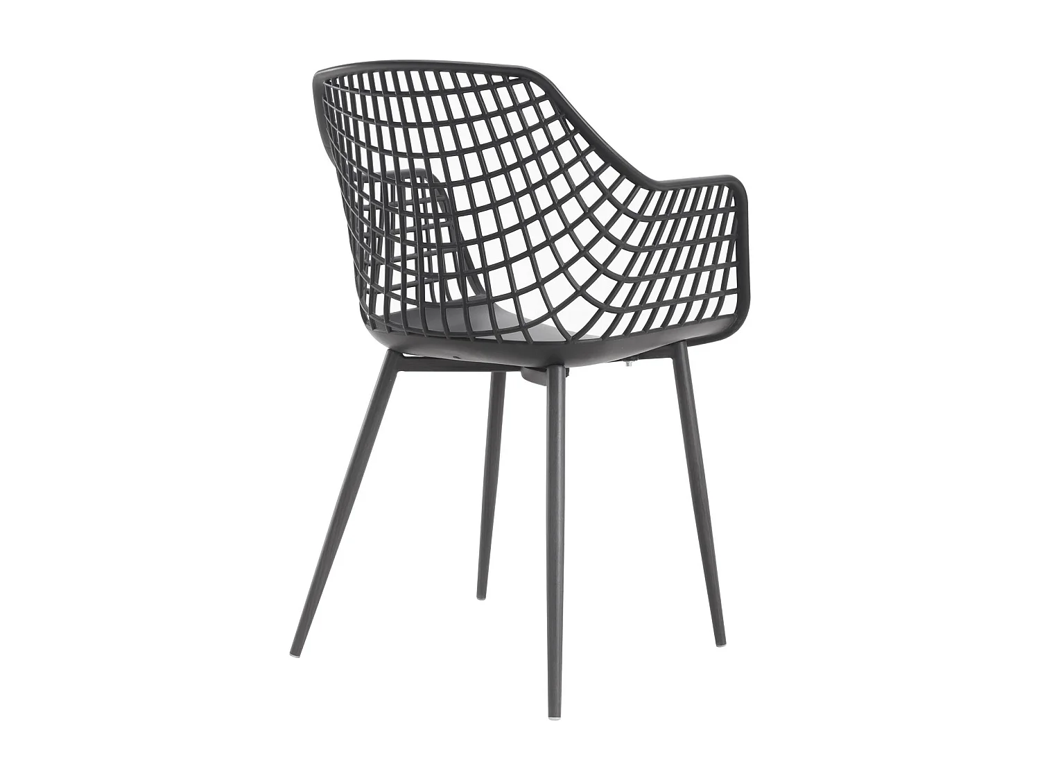 Lot de 4 chaises LUCIA pour salle à manger ou cuisine au design retro avec accoudoirs, coque en plastique noir et 4 pieds métal noir