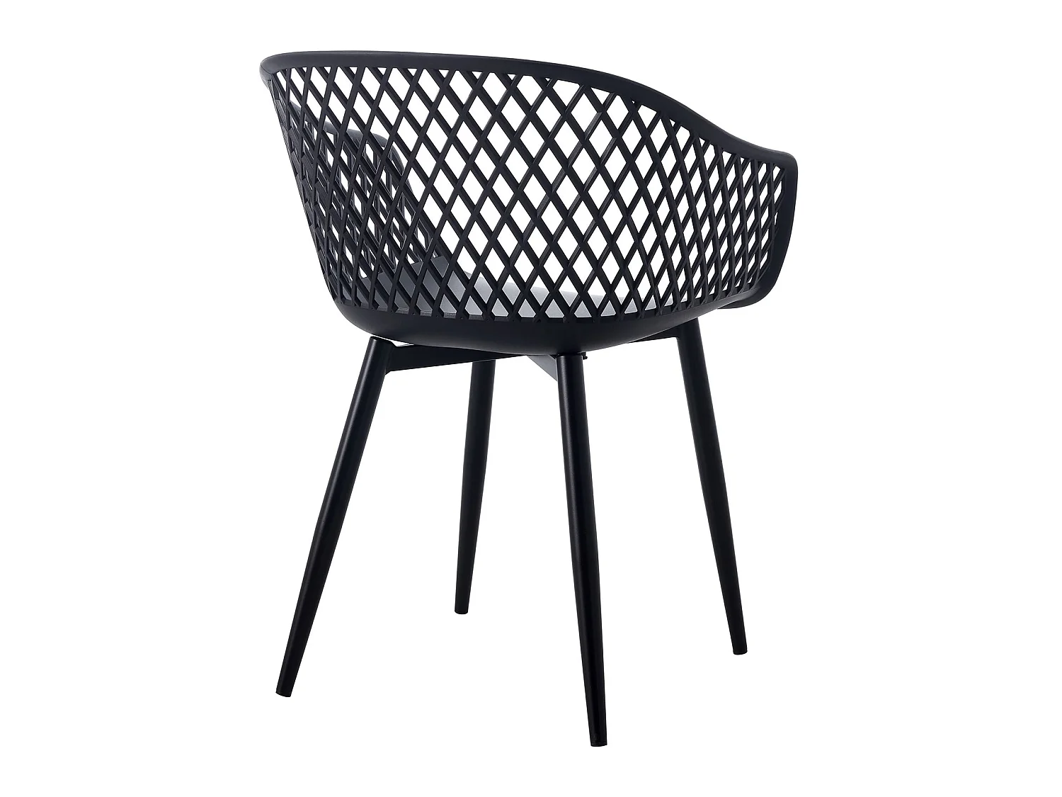 Lot de 4 chaises MADEIRA pour salle à manger ou cuisine au design retro avec accoudoirs, coque en plastique noir et 4 pieds en métal