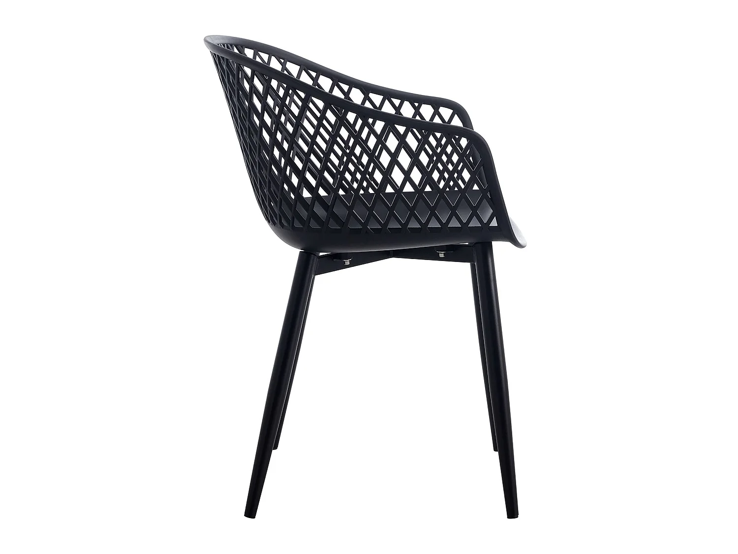 Lot de 4 chaises MADEIRA pour salle à manger ou cuisine au design retro avec accoudoirs, coque en plastique noir et 4 pieds en métal