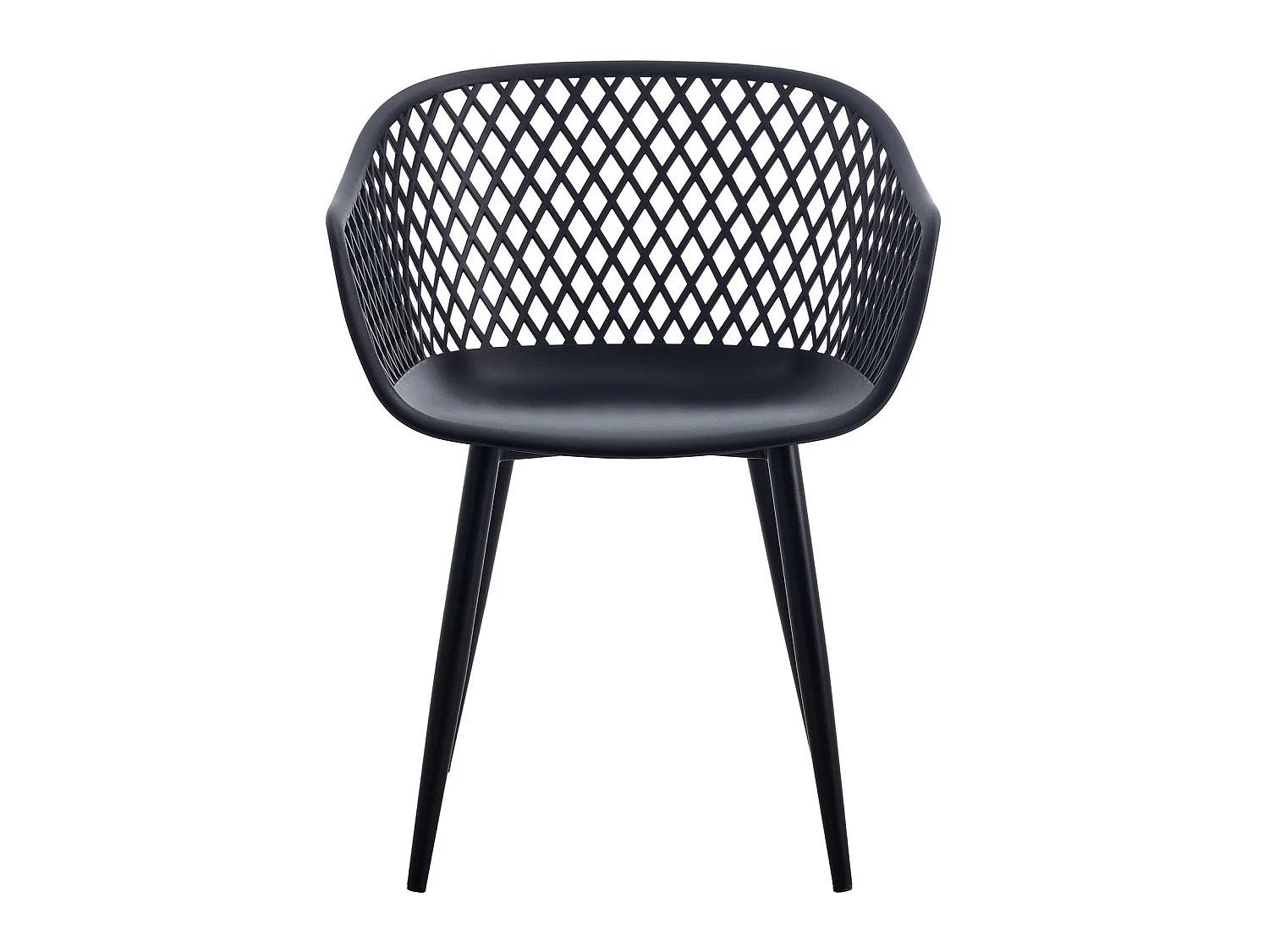 Lot de 4 chaises MADEIRA pour salle à manger ou cuisine au design retro avec accoudoirs, coque en plastique noir et 4 pieds en métal