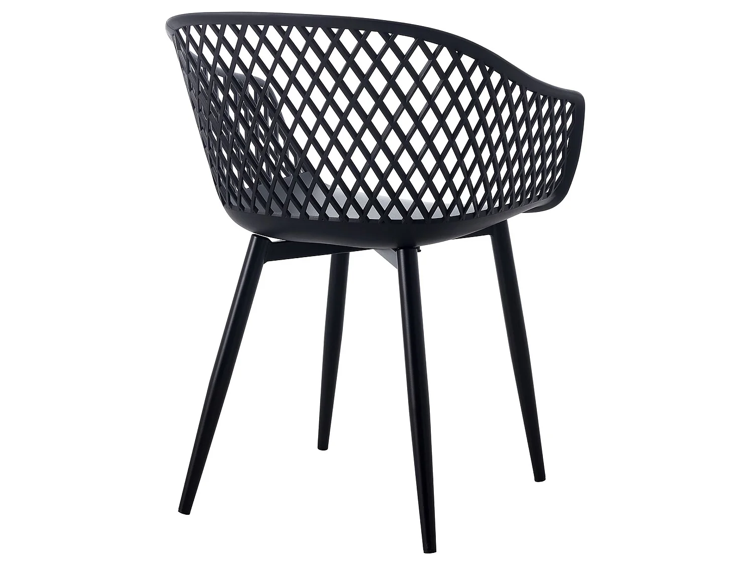 Lot de 4 chaises MADEIRA pour salle à manger ou cuisine au design retro avec accoudoirs, coque en plastique noir et 4 pieds en métal