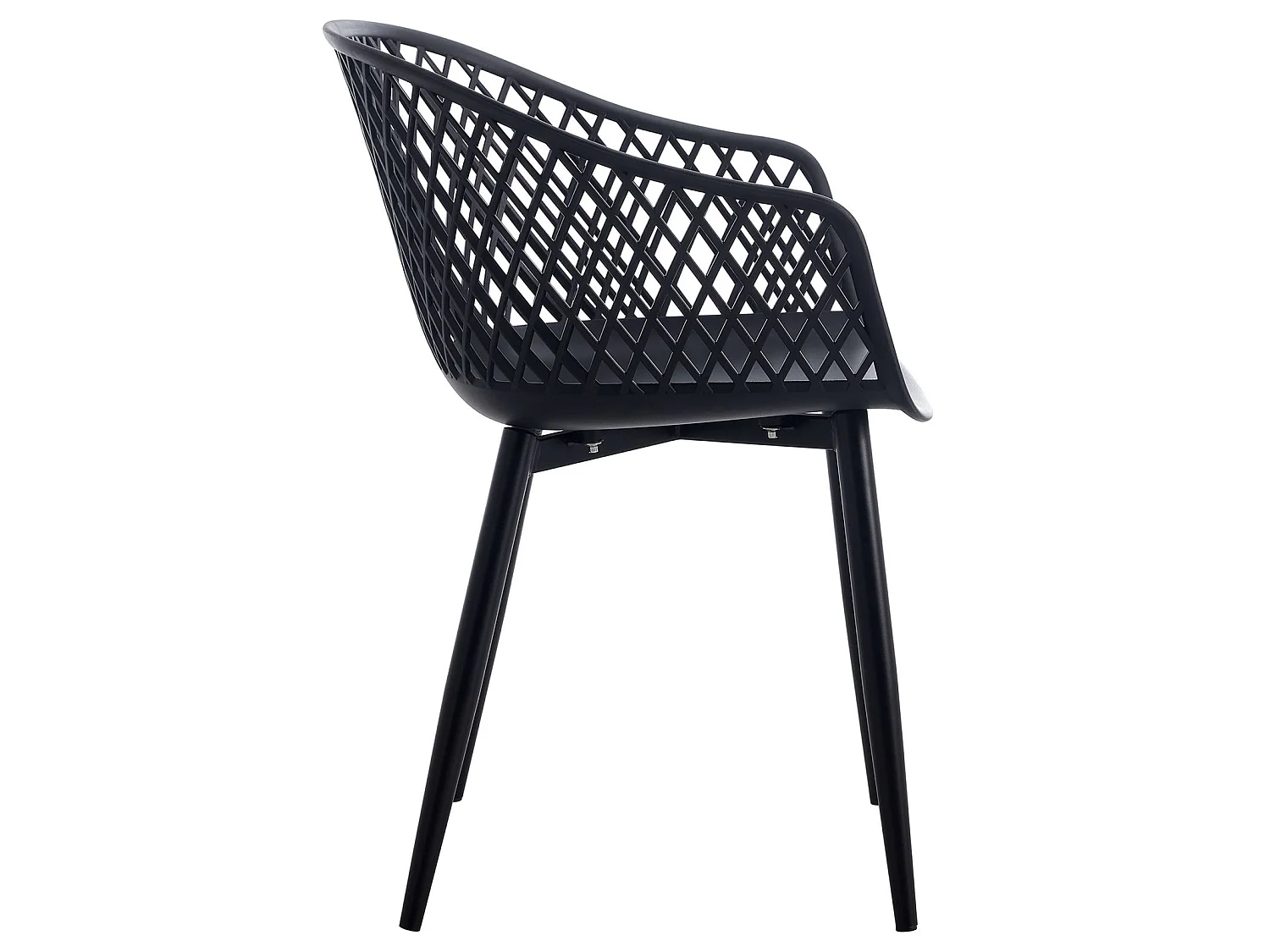Lot de 4 chaises MADEIRA pour salle à manger ou cuisine au design retro avec accoudoirs, coque en plastique noir et 4 pieds en métal