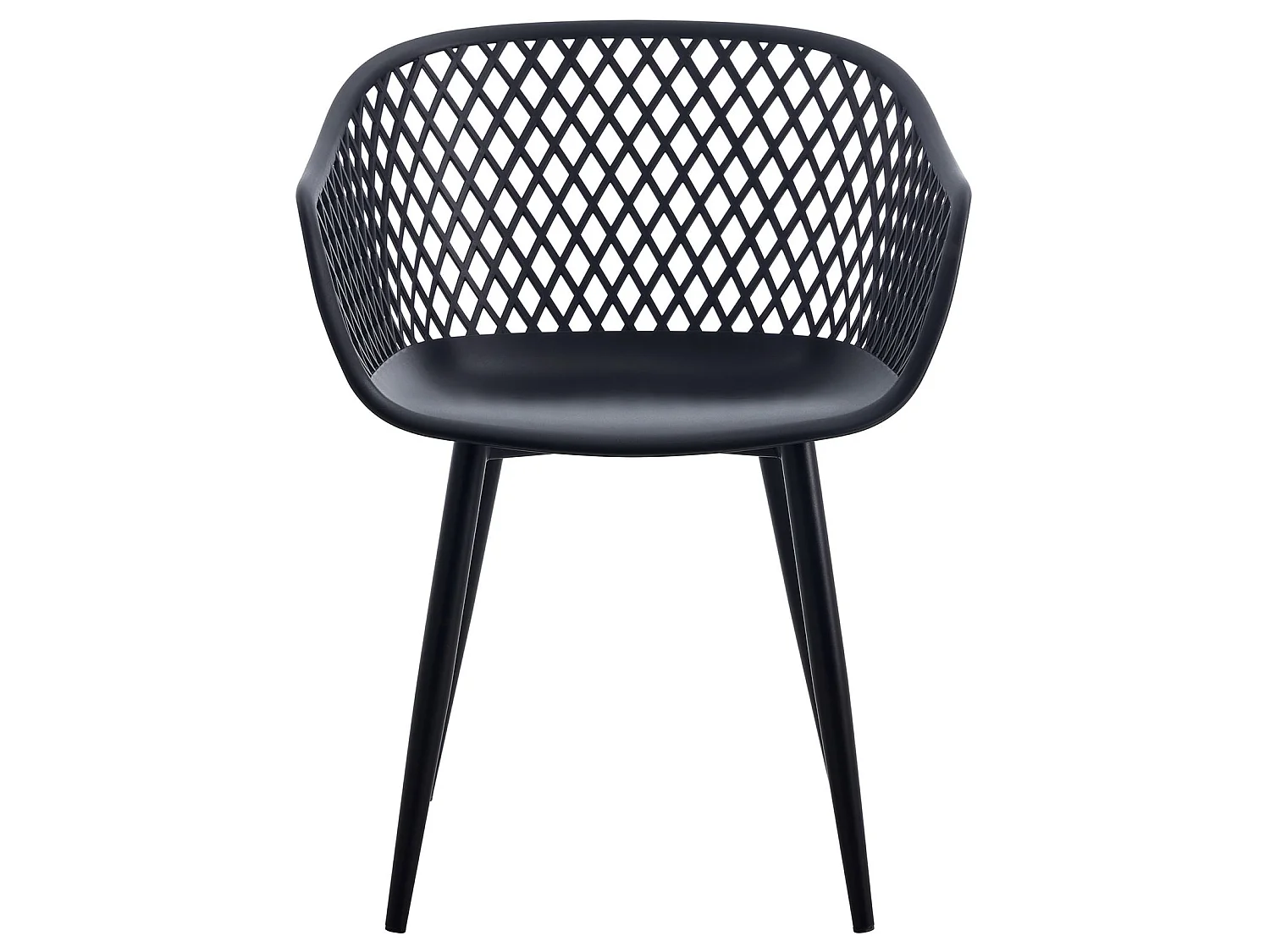 Lot de 4 chaises MADEIRA pour salle à manger ou cuisine au design retro avec accoudoirs, coque en plastique noir et 4 pieds en métal