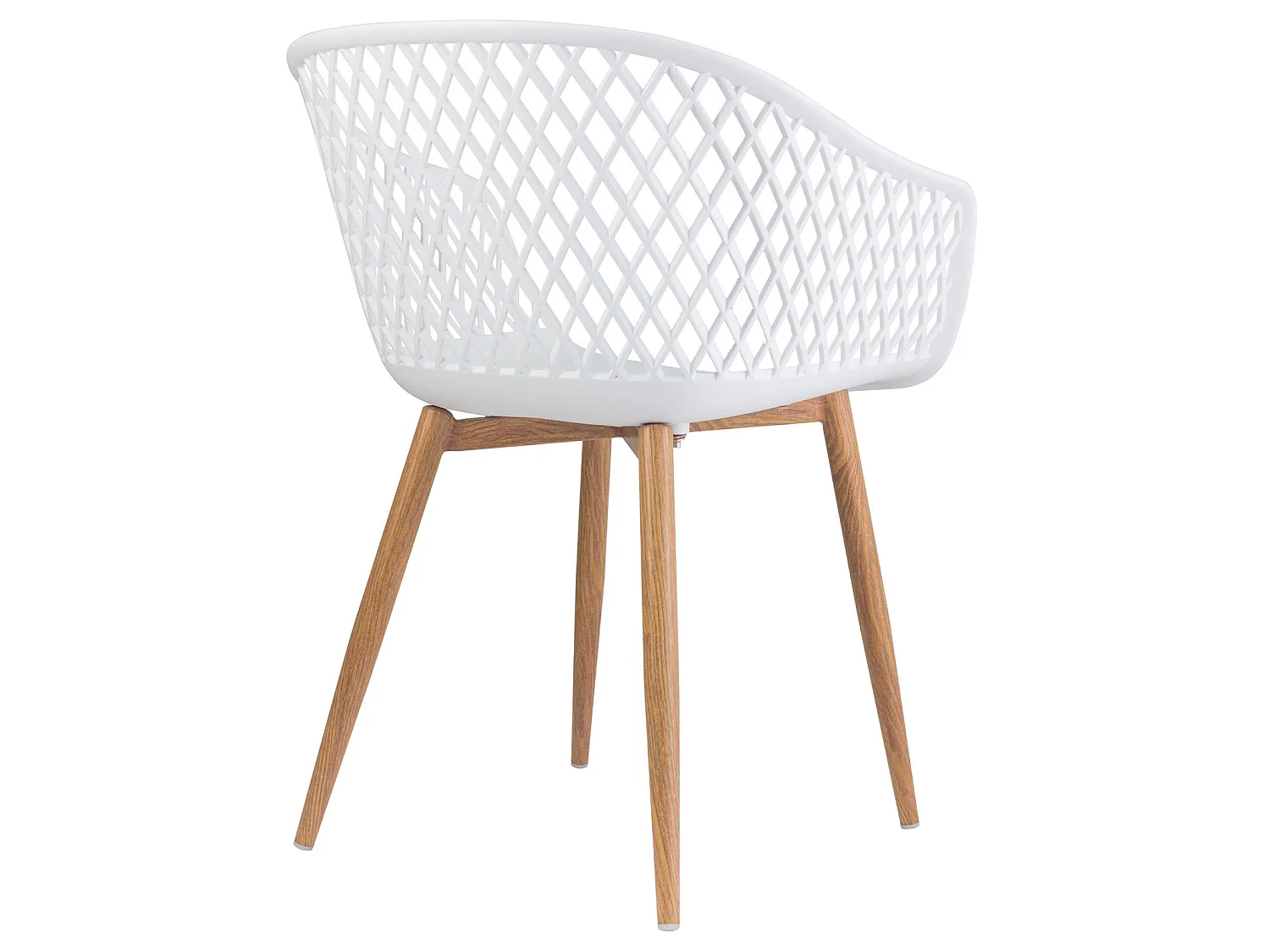 Lot de 4 chaises MADEIRA pour salle à manger ou cuisine au design retro avec accoudoirs, coque plastique blanc et 4 pieds décor bois