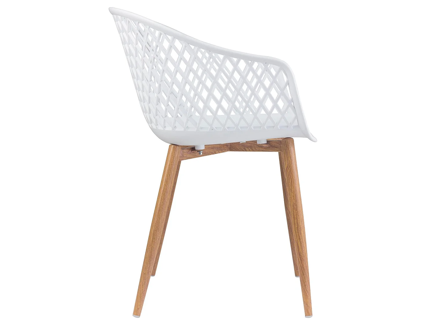 Lot de 4 chaises MADEIRA pour salle à manger ou cuisine au design retro avec accoudoirs, coque plastique blanc et 4 pieds décor bois