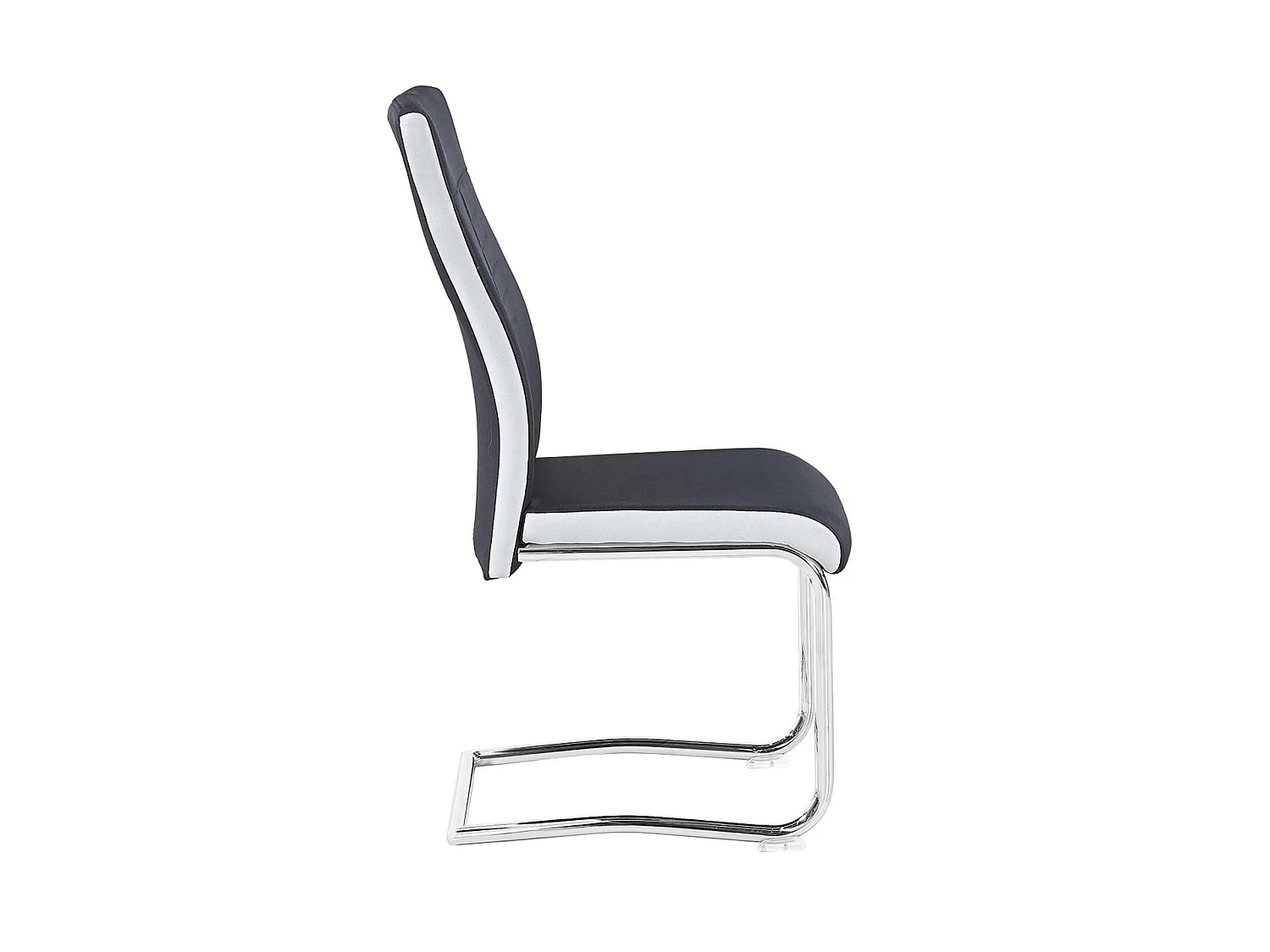 Lot de 4 chaises de salle à manger ou cuisine ALBA avec assise rembourrée et piètement chromé, revêtement en tissu noir et blanc
