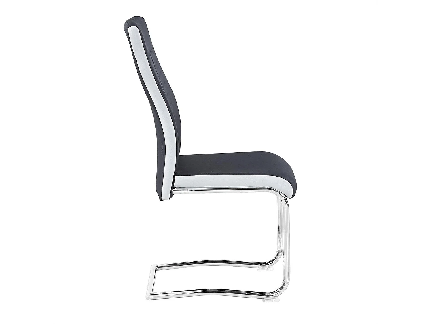 Lot de 4 chaises de salle à manger ou cuisine ALBA avec assise rembourrée et piètement chromé, revêtement en tissu noir et blanc